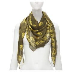 ALEXANDER MCQUEEN Signature skeleton skull green yellow 100% silk scarf