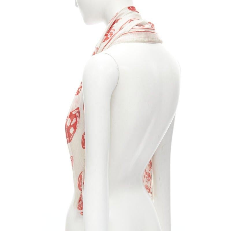 Women's ALEXANDER MCQUEEN Signature skeleton skull light grey red silk scarf For Sale