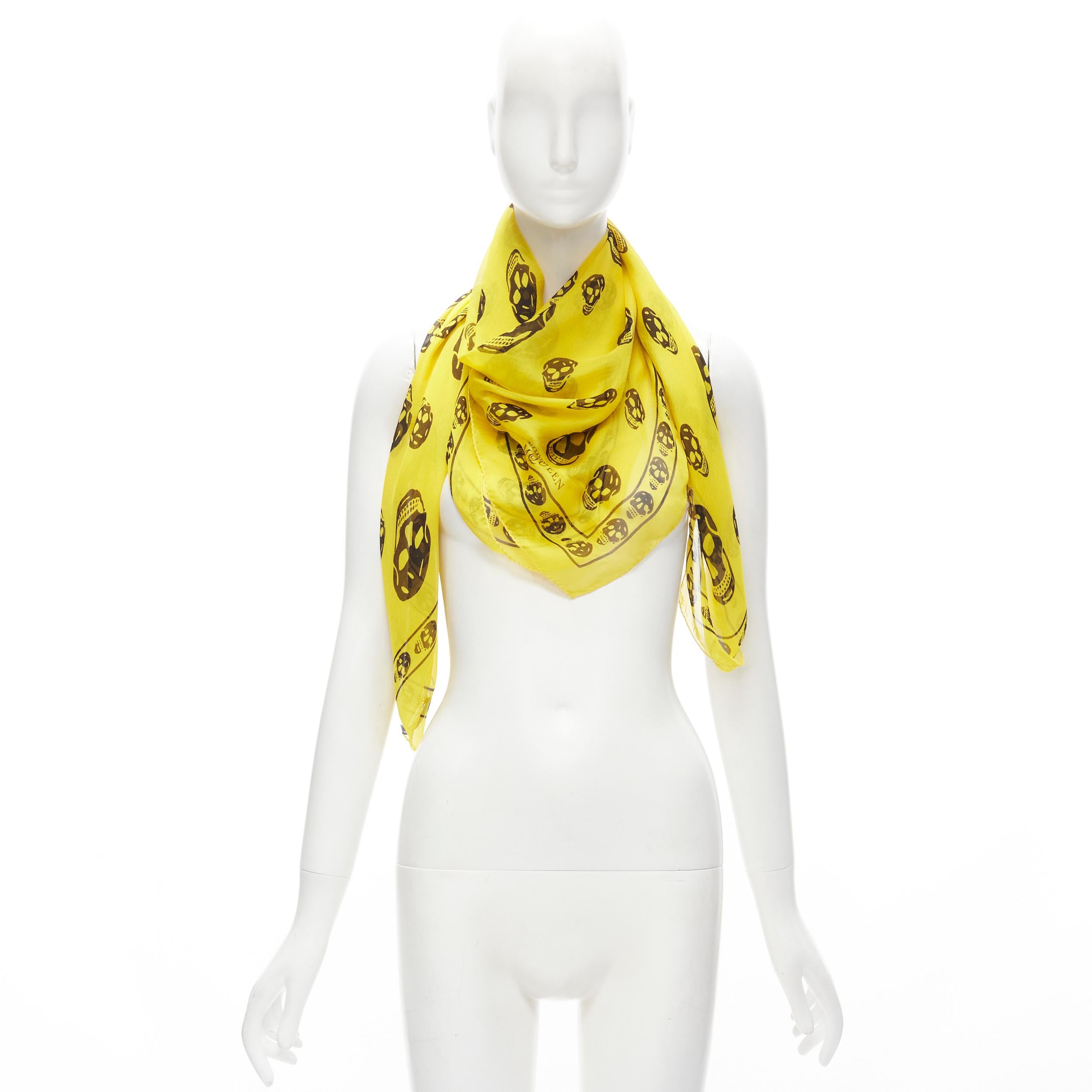 ALEXANDER MCQUEEN Signature skeleton skull yellow black 100% silk scarf 3