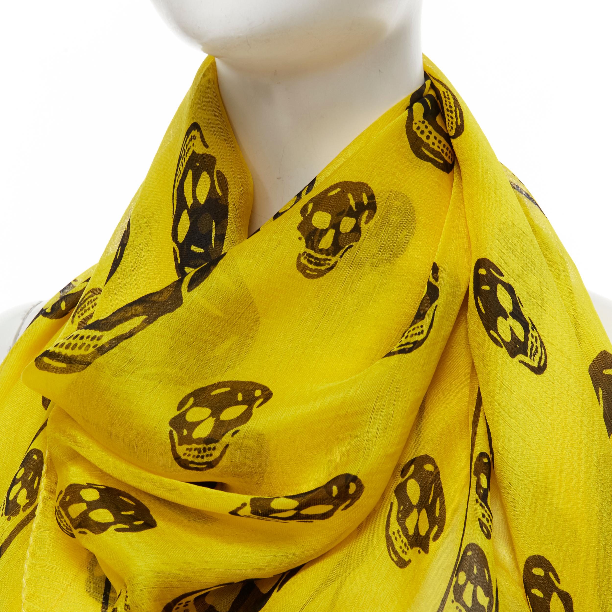 Women's ALEXANDER MCQUEEN Signature skeleton skull yellow black 100% silk scarf