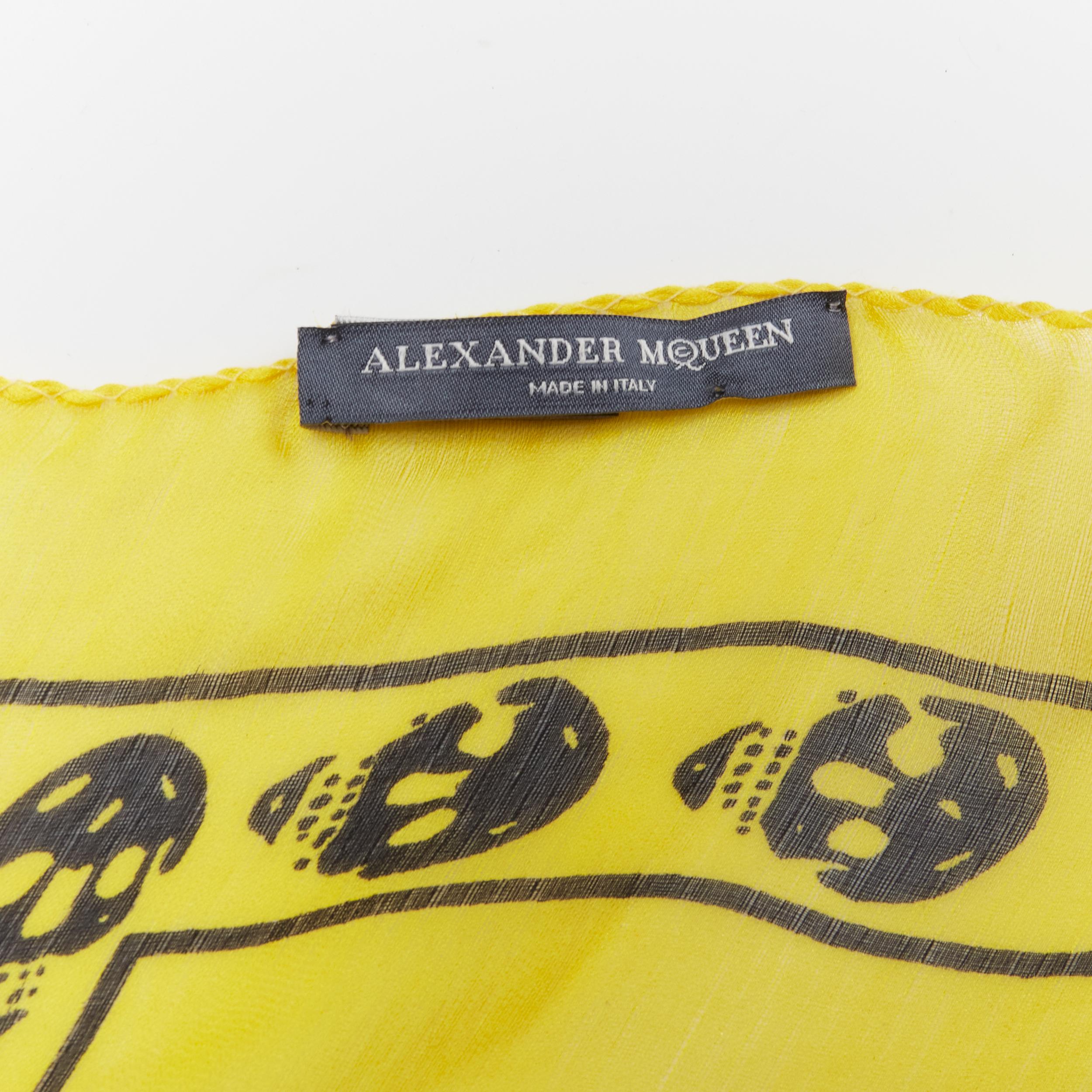 ALEXANDER MCQUEEN Signature skeleton skull yellow black 100% silk scarf 2