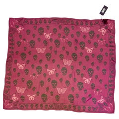 Alexander Mcqueen Silk Butterfly and Skull Semi-Sheer Fuchsia Red Scarf