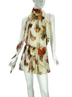Alexander McQueen Silk Butterfly Print Halter Mini Dress w/ Convertible Scarf S