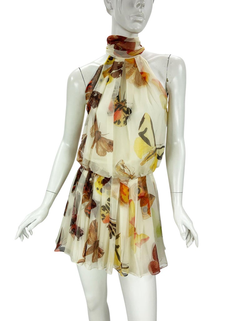 butterfly print halter dress Alexander McQueen Silk Mini w/ Convertible Scarf S at 1stDibs SB26