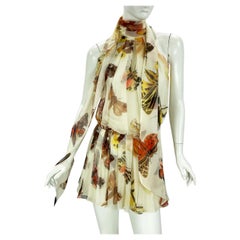Alexander McQueen Silk Butterfly Print Halter Mini Dress w/ Convertible Scarf S