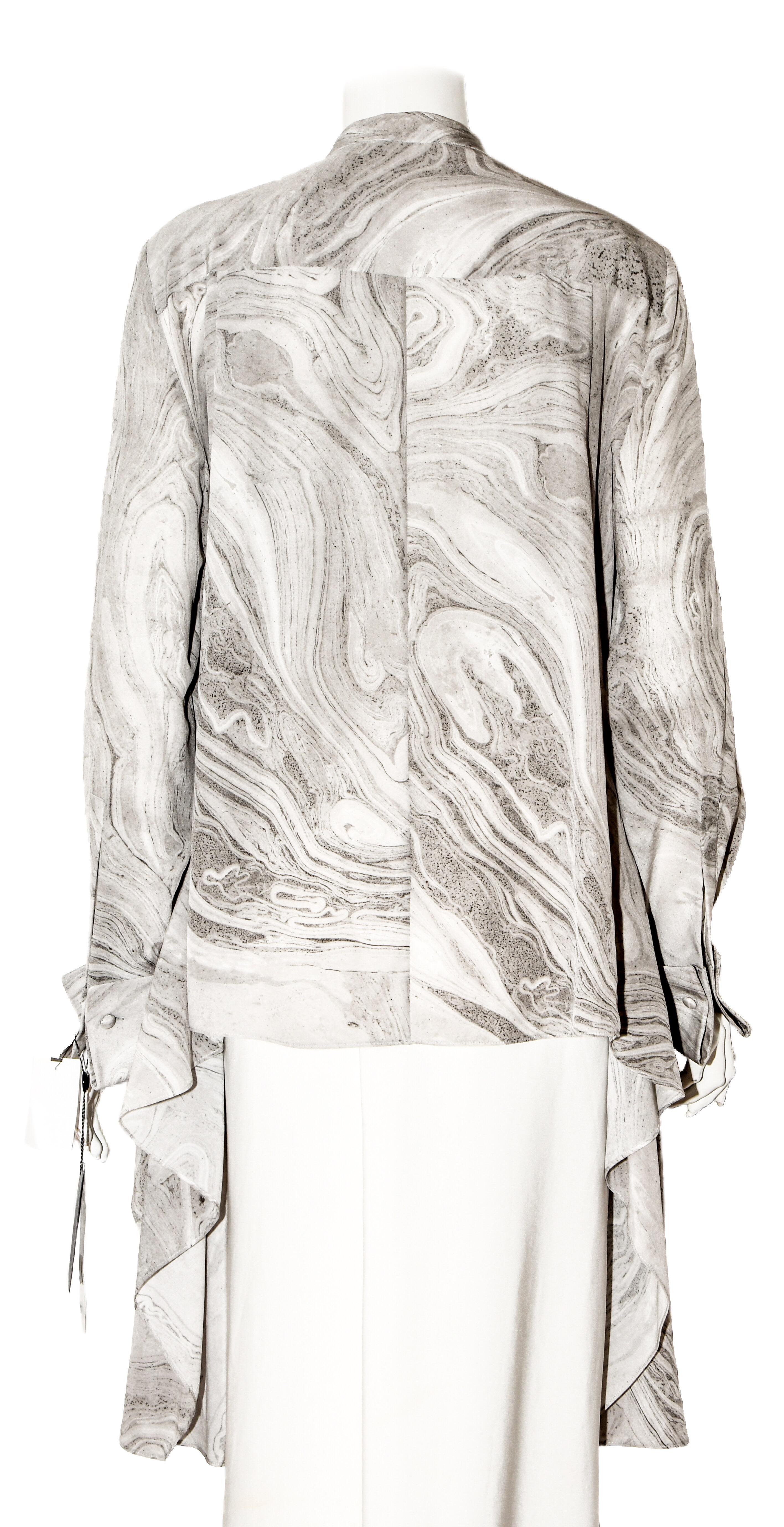 Gray Alexander McQueen Silk Grey Marble Design Asymmetric Blouse For Sale