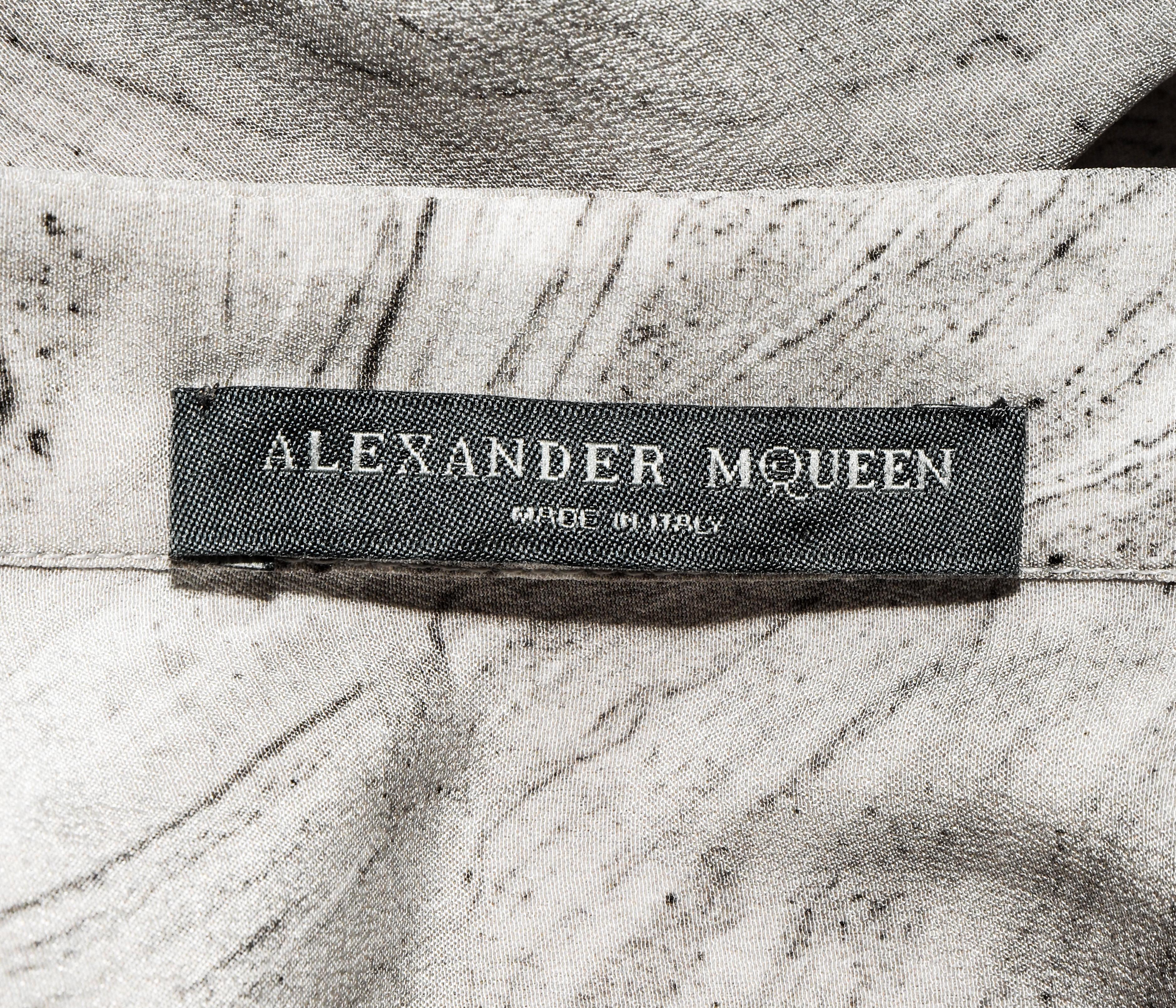 Women's Alexander McQueen Silk Grey Marble Design Asymmetric Blouse For Sale