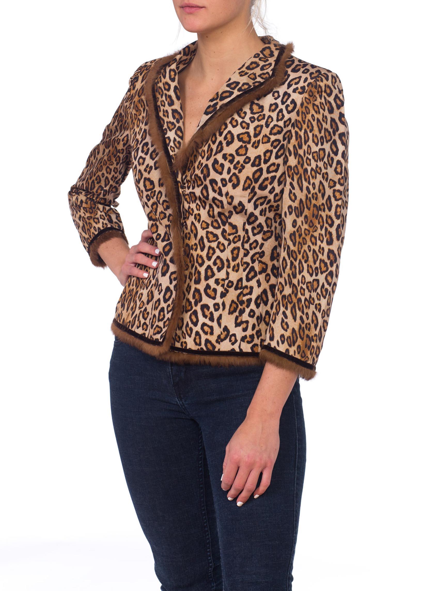 Alexander McQueen Silk Leopard Jacket with Fur & Velvet Trim In Good Condition In New York, NY