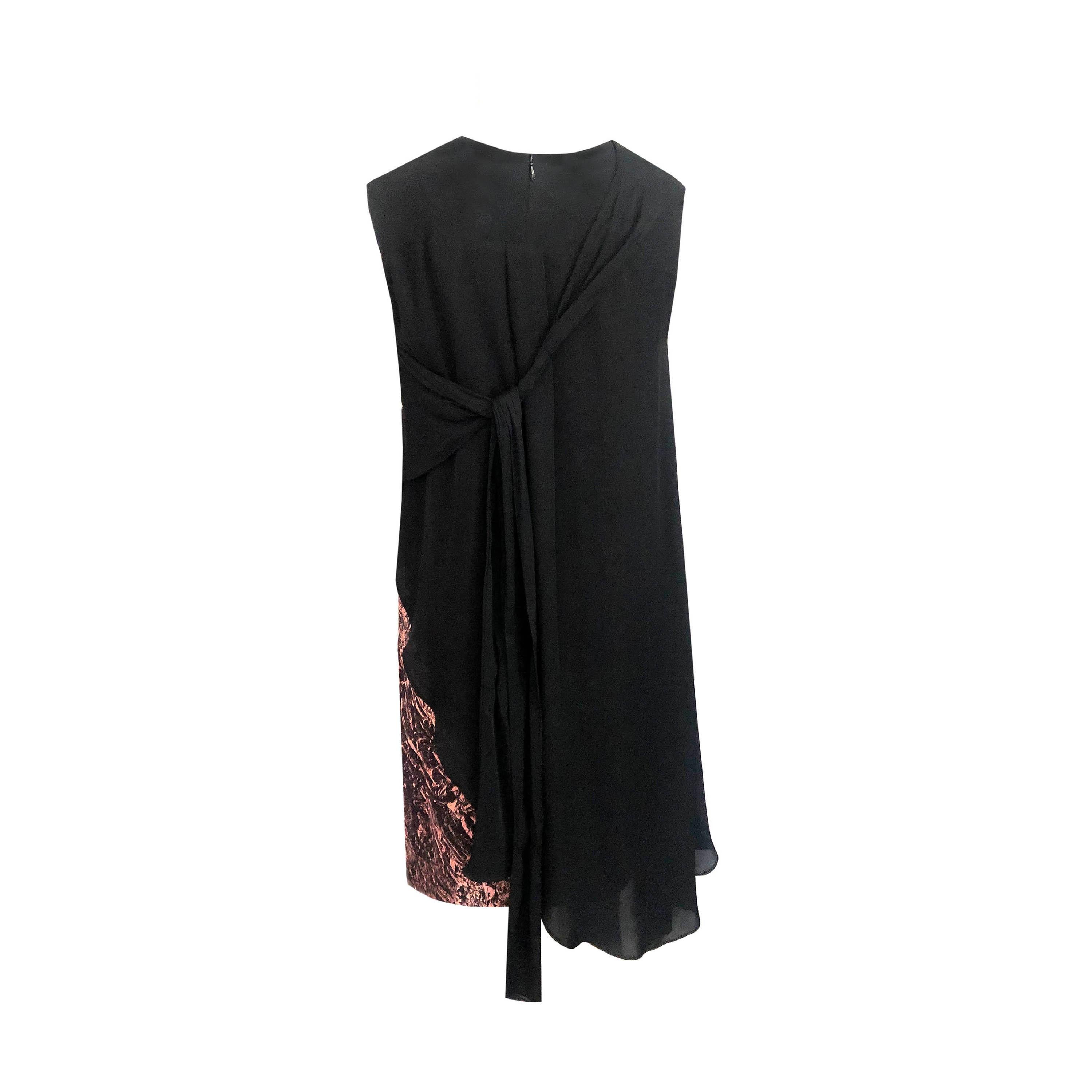 Women's Alexander McQueen - Silk Shift Dress - Cascading Side Panel - Pink + Black Print For Sale