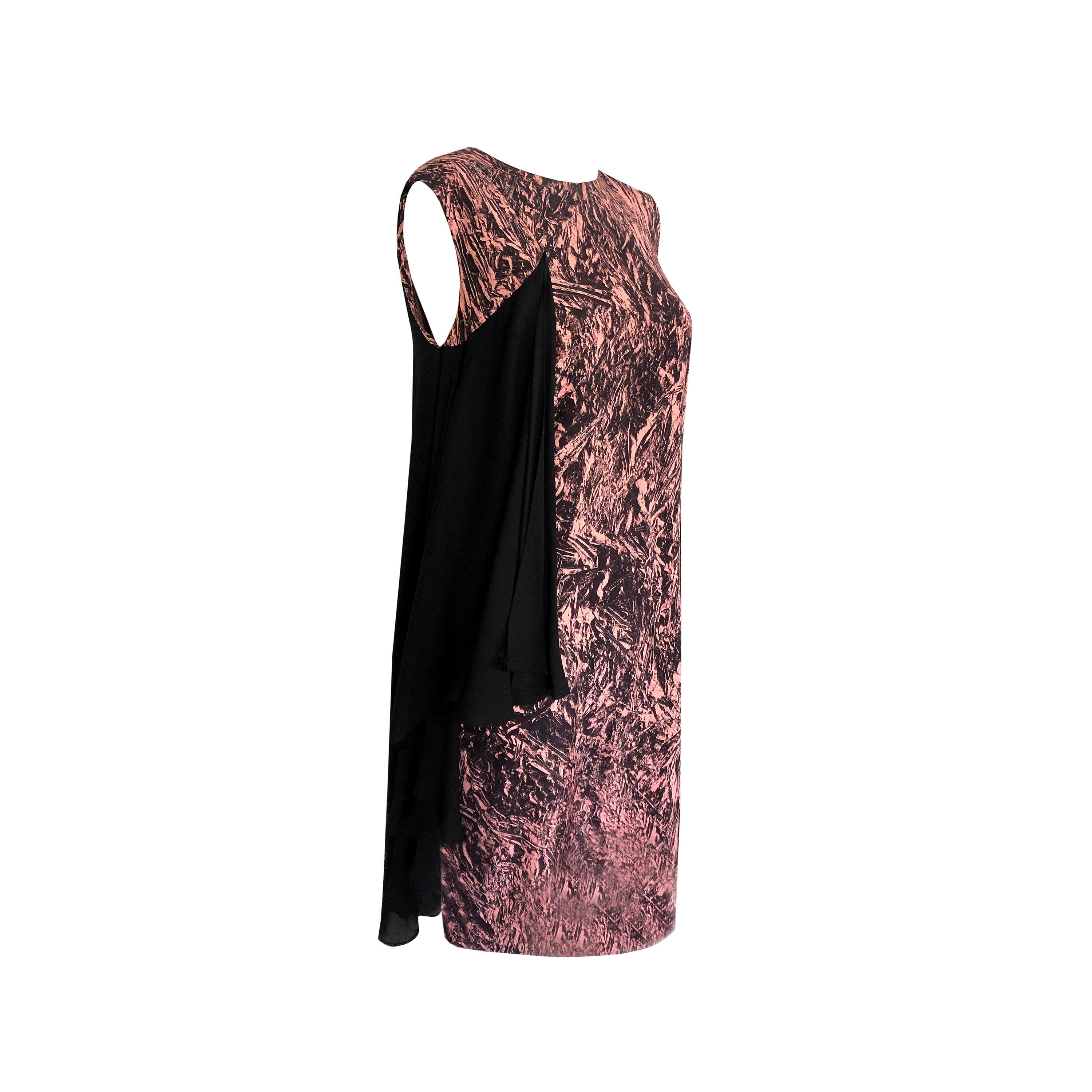 Alexander McQueen - Silk Shift Dress - Cascading Side Panel - Pink + Black Print For Sale 1