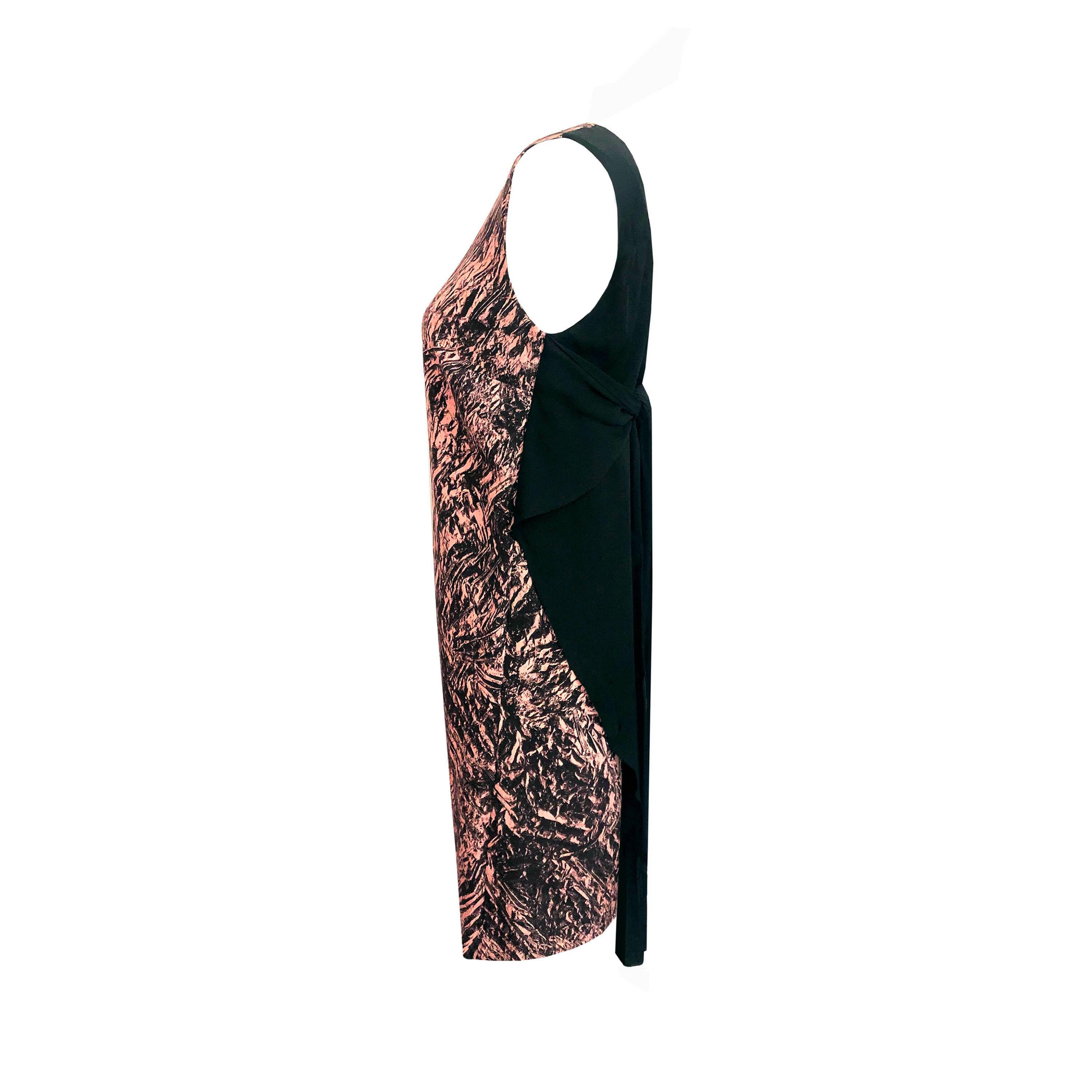 Alexander McQueen - Silk Shift Dress - Cascading Side Panel - Pink + Black Print For Sale 2