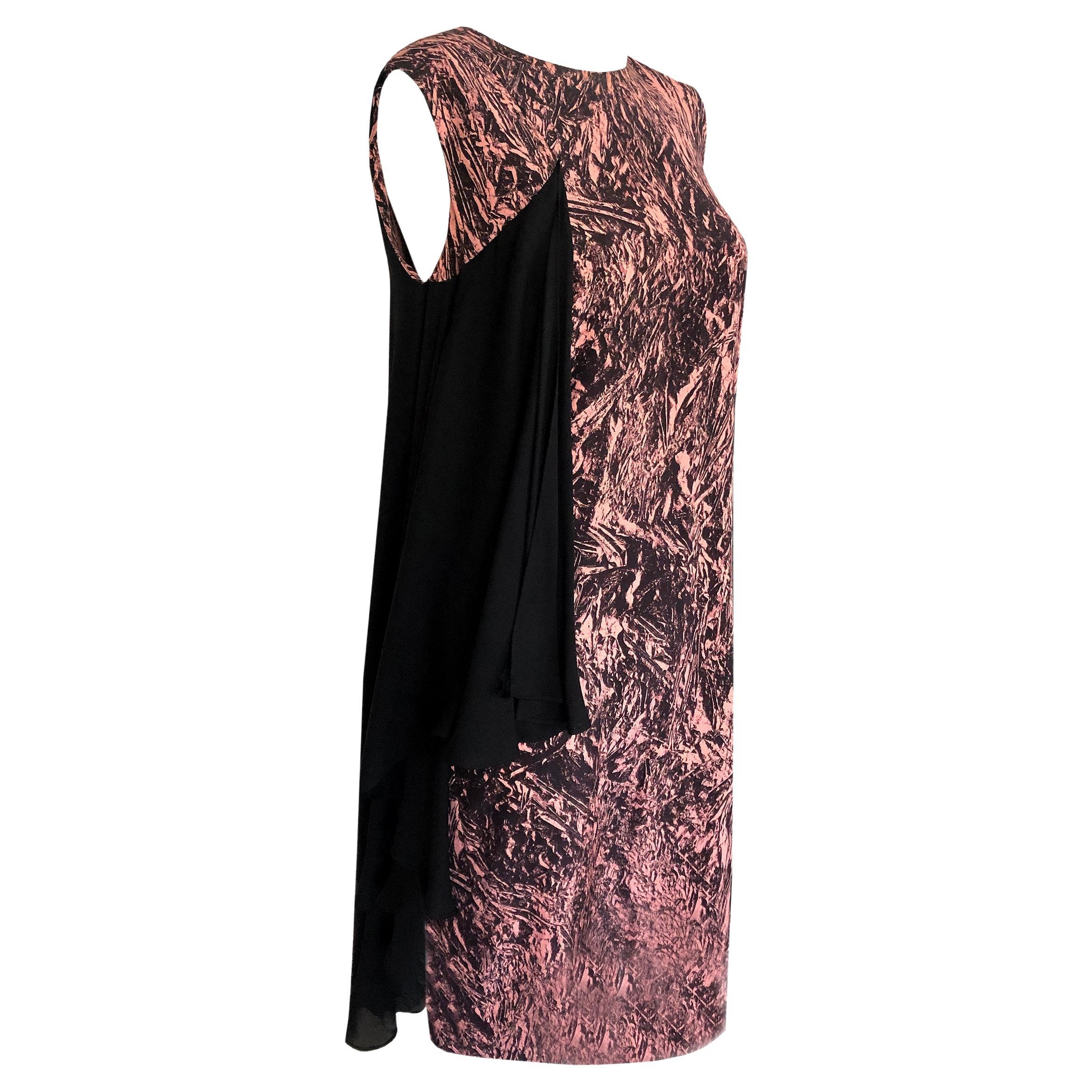 Alexander McQueen - Silk Shift Dress - Cascading Side Panel - Pink + Black Print For Sale