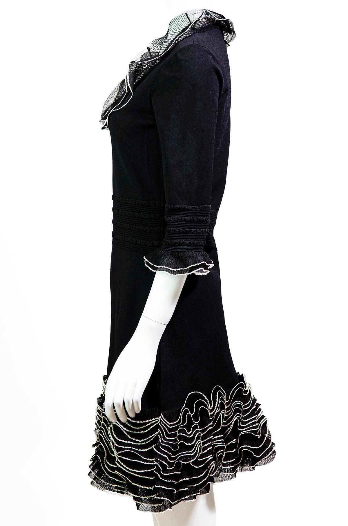 Alexander McQueen Silk / Viscose Ruffle Monochrome Dress - New With Tags  1
