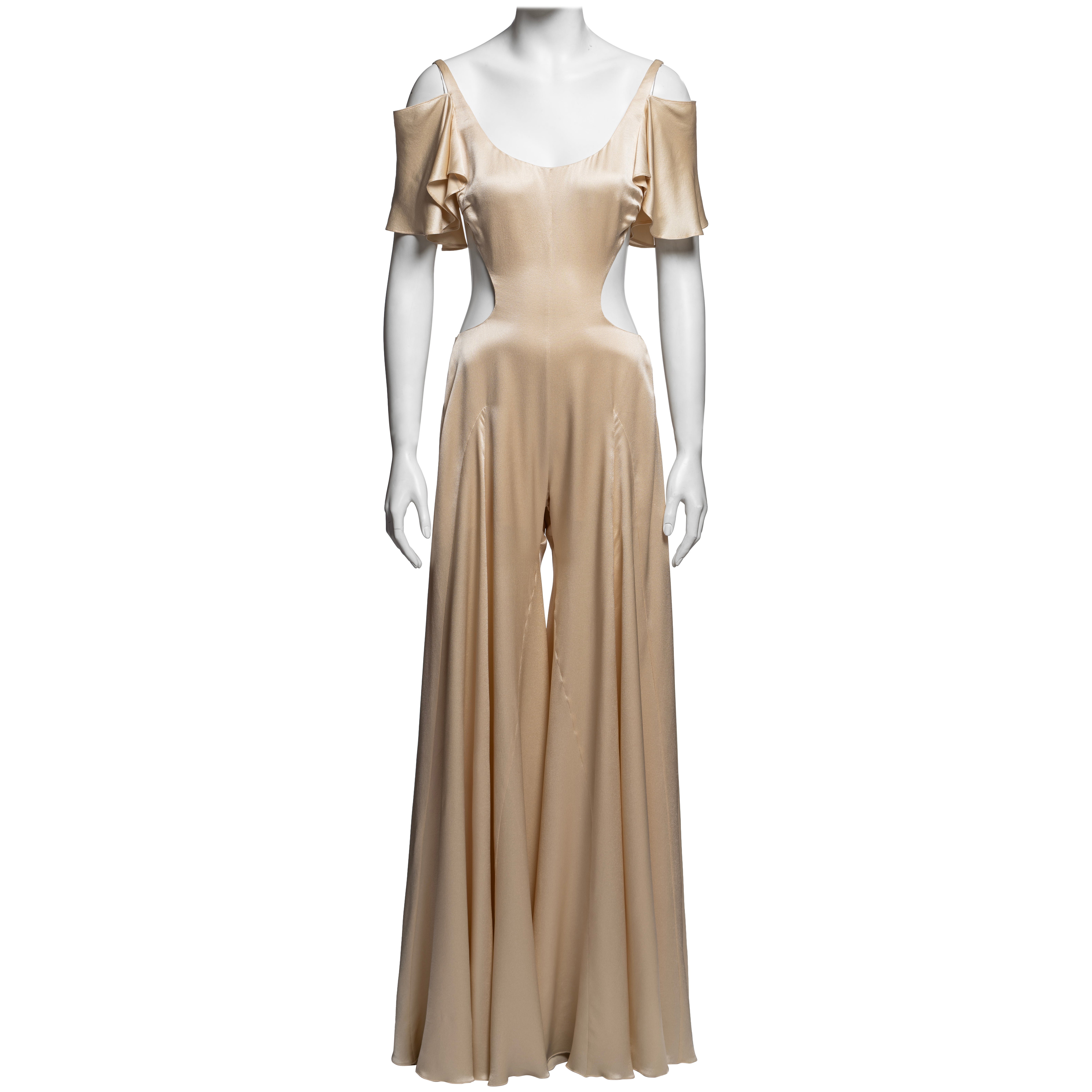 Alexander McQueen Seiden-Overall mit weitem Bein und Ausschnitten, SS 2004
