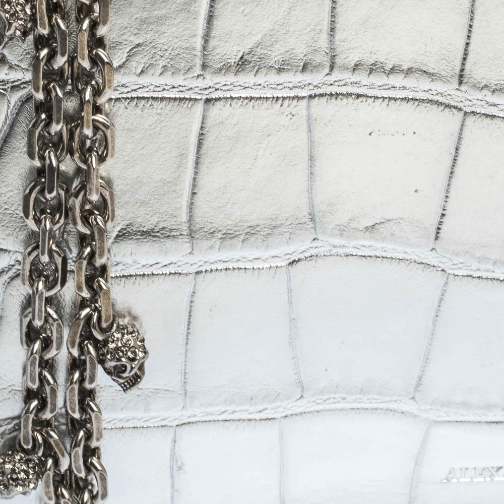 Alexander McQueen Silver Croc Embossed Leather Zip Pouch 4