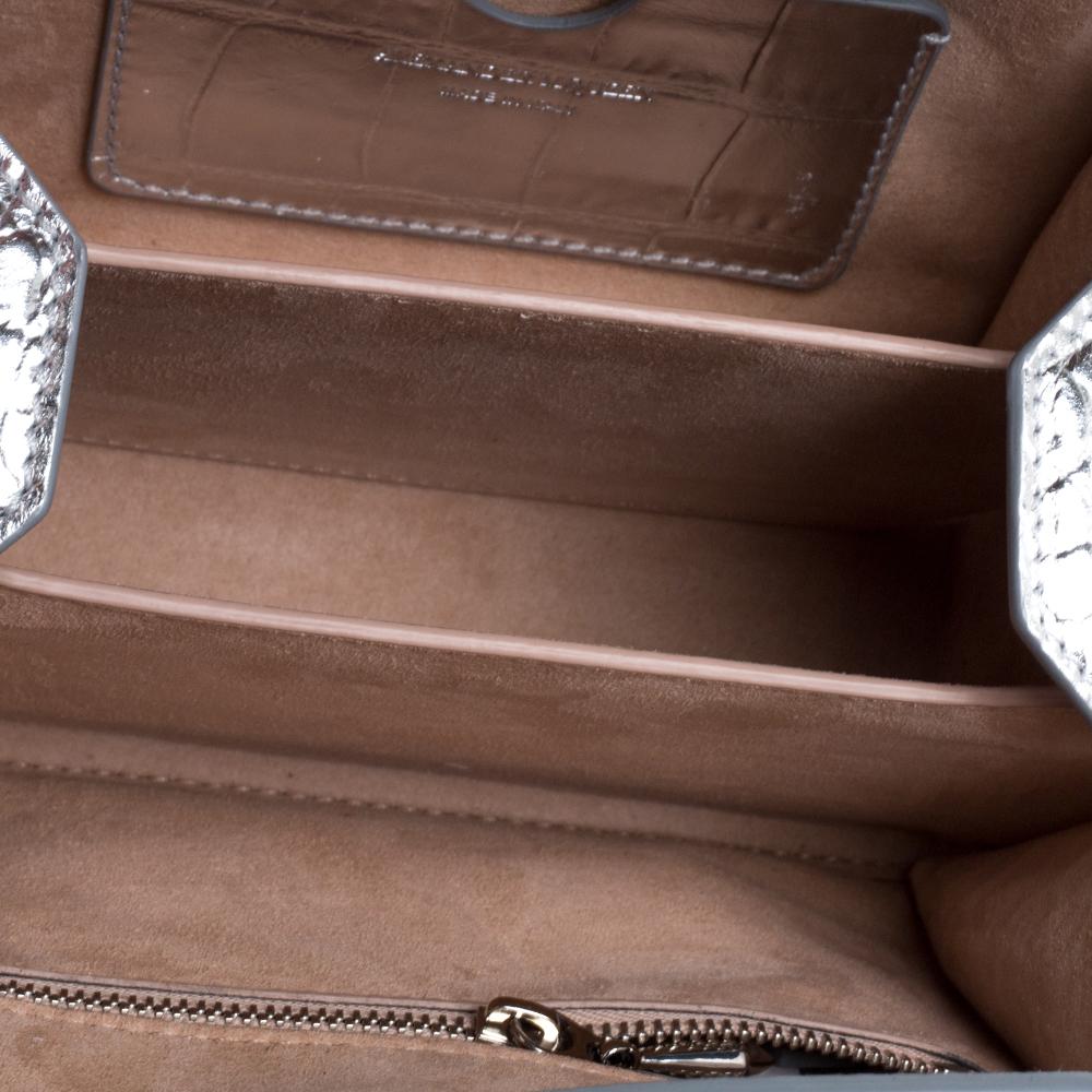 Alexander McQueen Silver Croc Embossed Patent Leather Box 16 Shoulder Bag 6