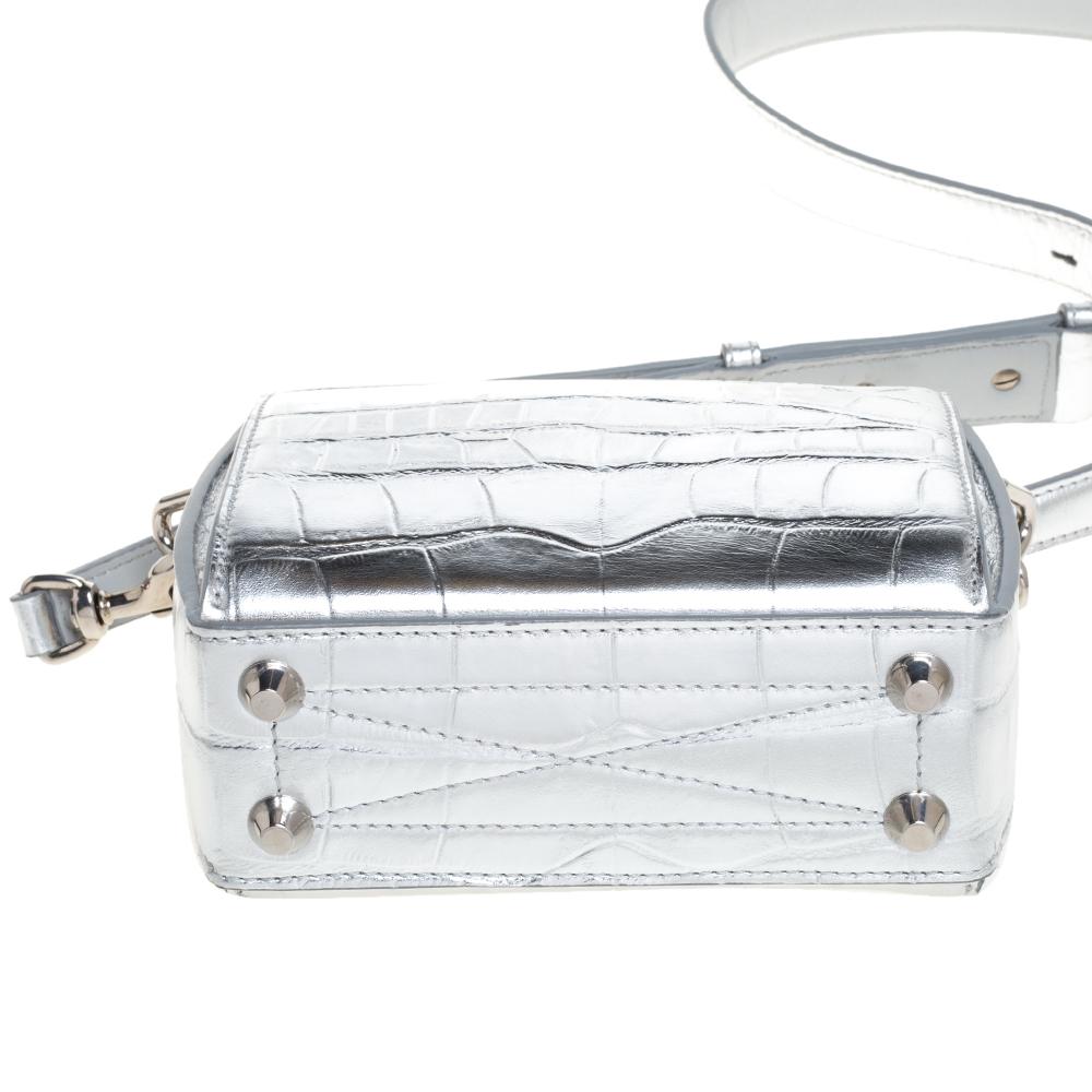 Alexander McQueen Silver Croc Embossed Patent Leather Box 16 Shoulder Bag 1