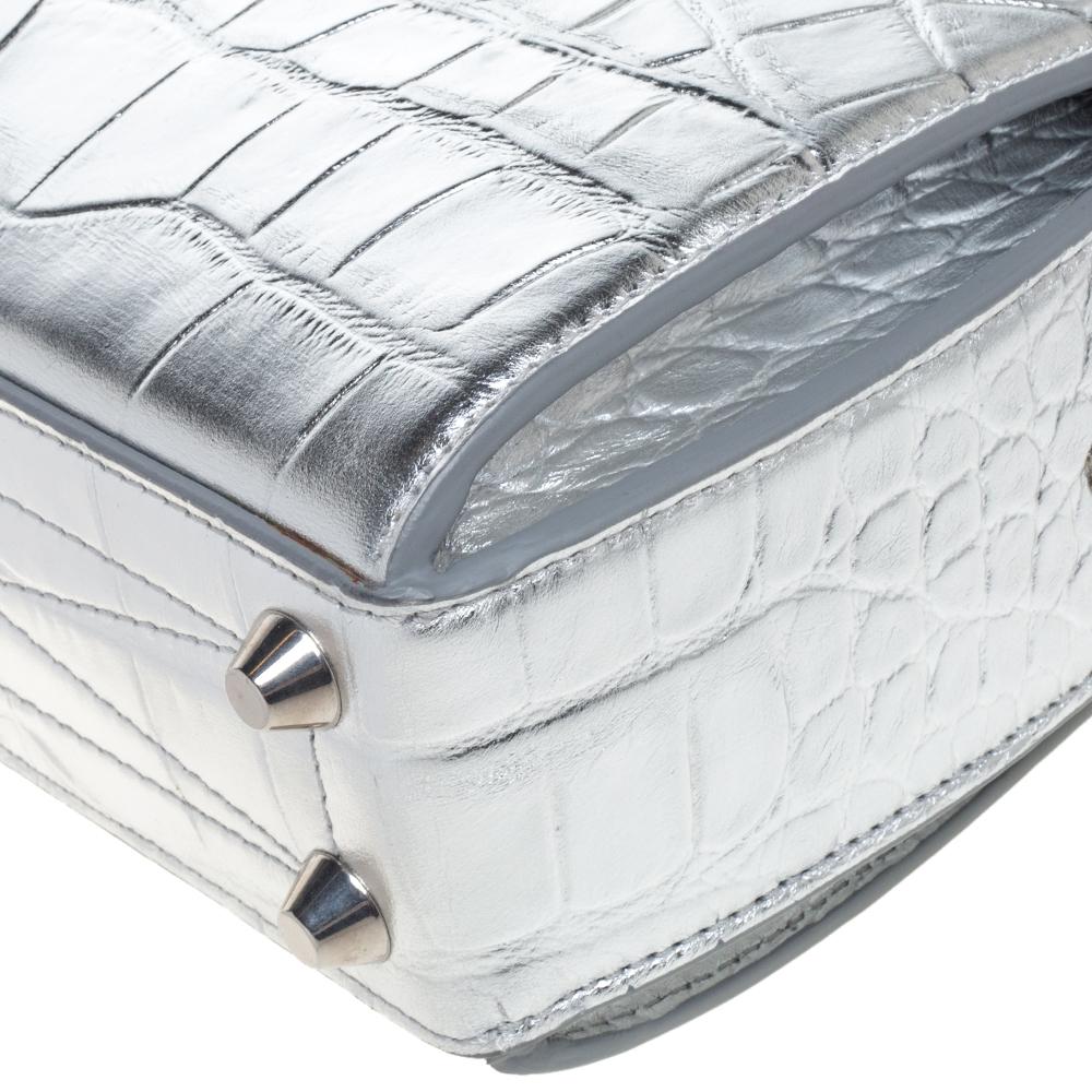 Alexander McQueen Silver Croc Embossed Patent Leather Box 16 Shoulder Bag 2