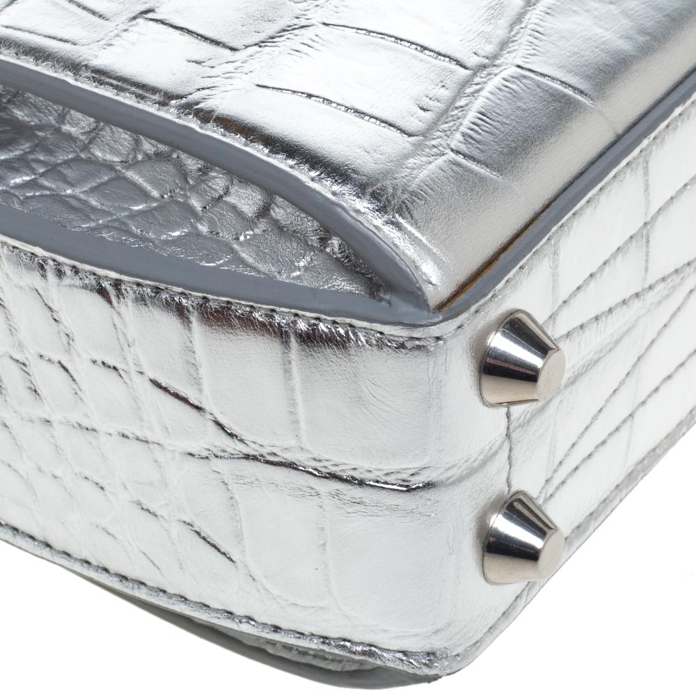 Alexander McQueen Silver Croc Embossed Patent Leather Box 16 Shoulder Bag 4