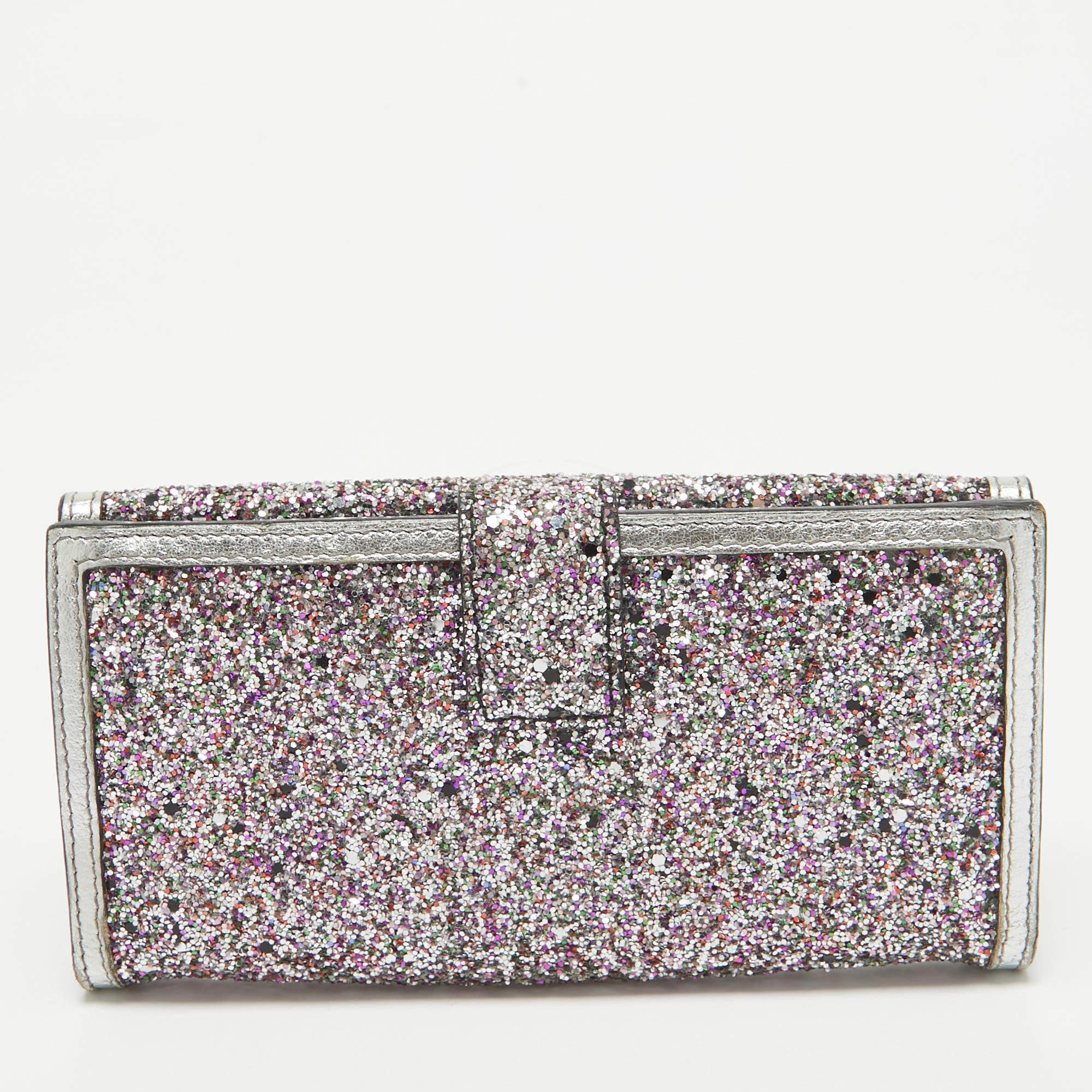 Alexander McQueen Silver Glitter and Leather Skull Continental Wallet 2