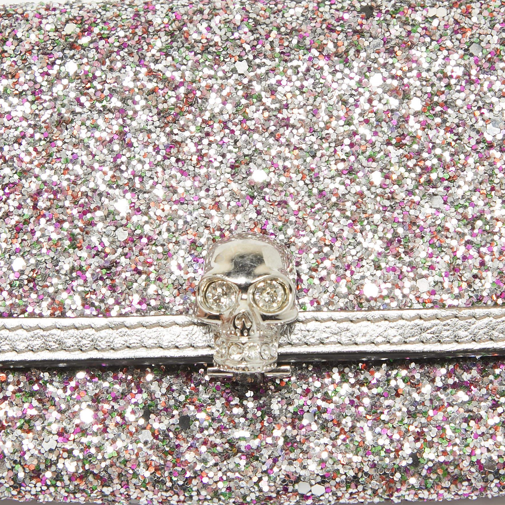 Alexander McQueen Silver Glitter and Leather Skull Continental Wallet 3