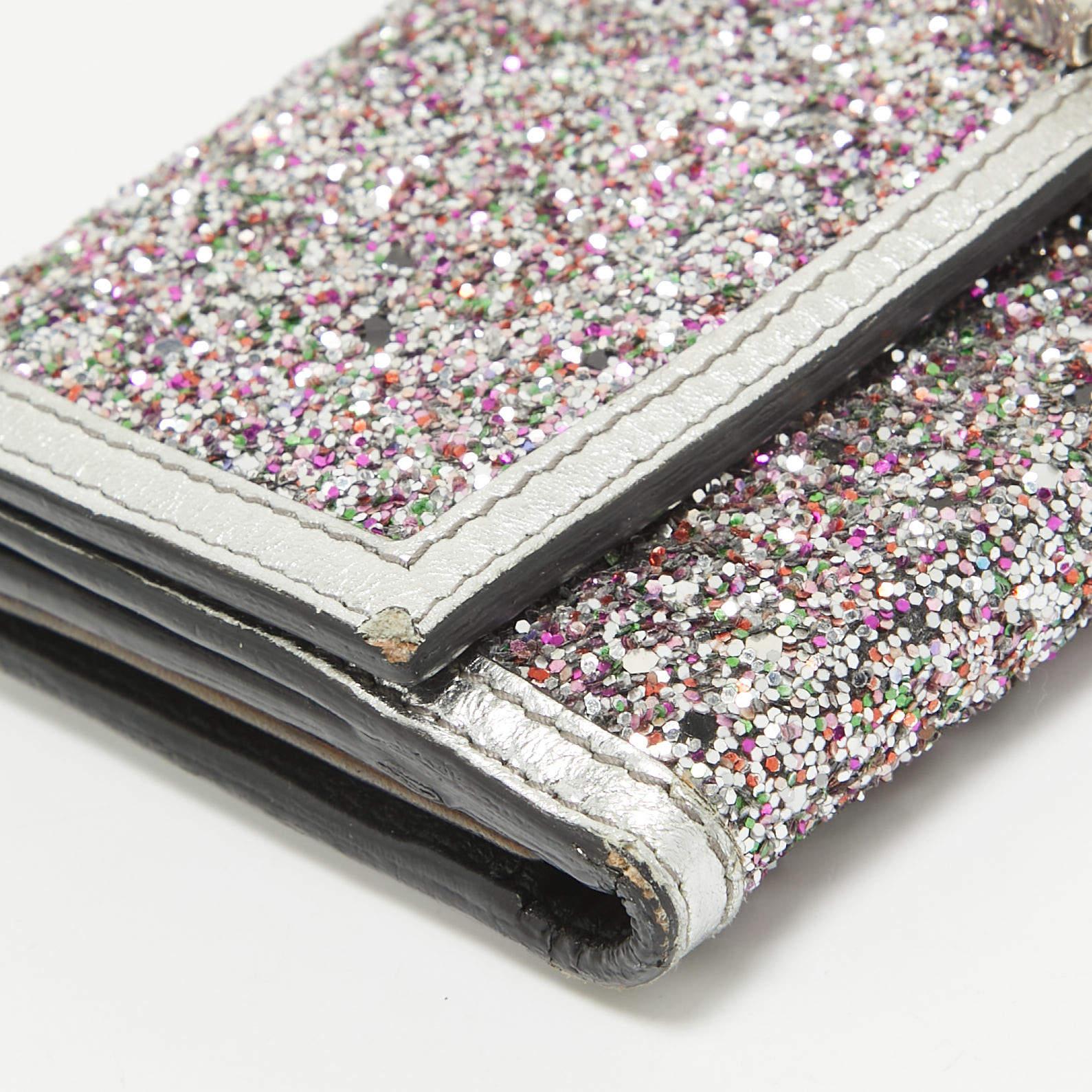 Alexander McQueen Silver Glitter and Leather Skull Continental Wallet 5