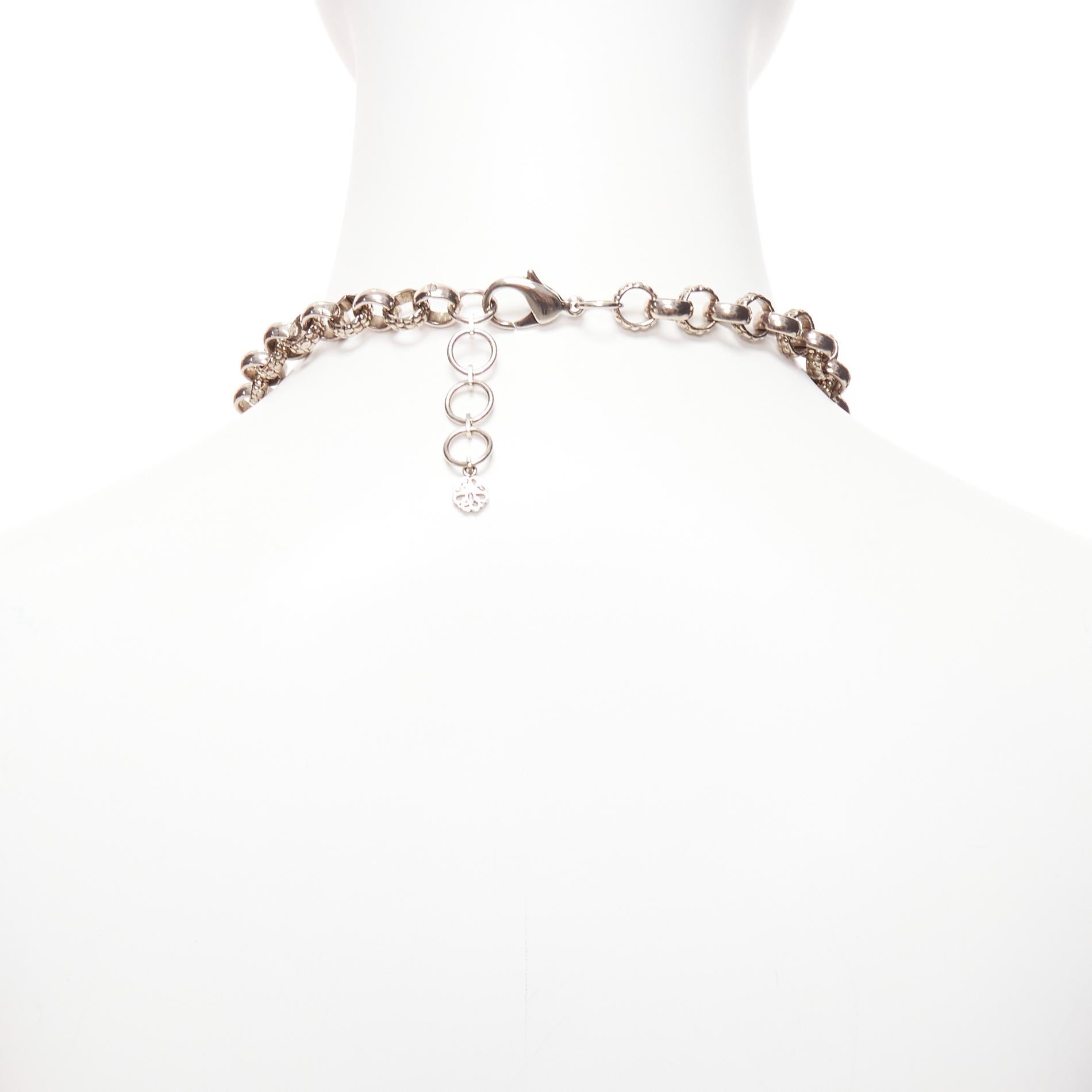 ALEXANDER MCQUEEN silver gold birds heart locket textured chain necklace 1