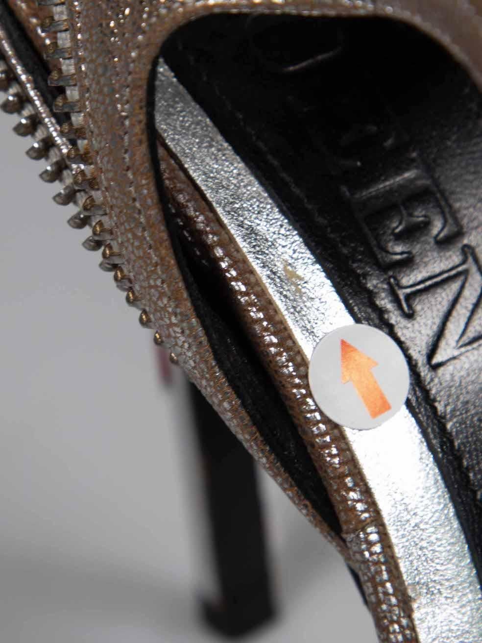 Alexander McQueen Silver Leather Zip Detail Heels Size IT 37 For Sale 2
