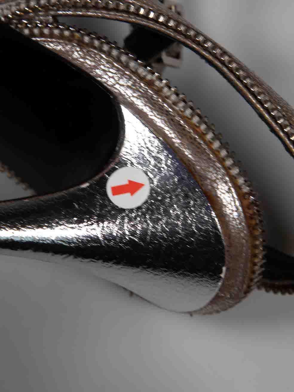 Alexander McQueen Silver Leather Zip Detail Heels Size IT 37 For Sale 4