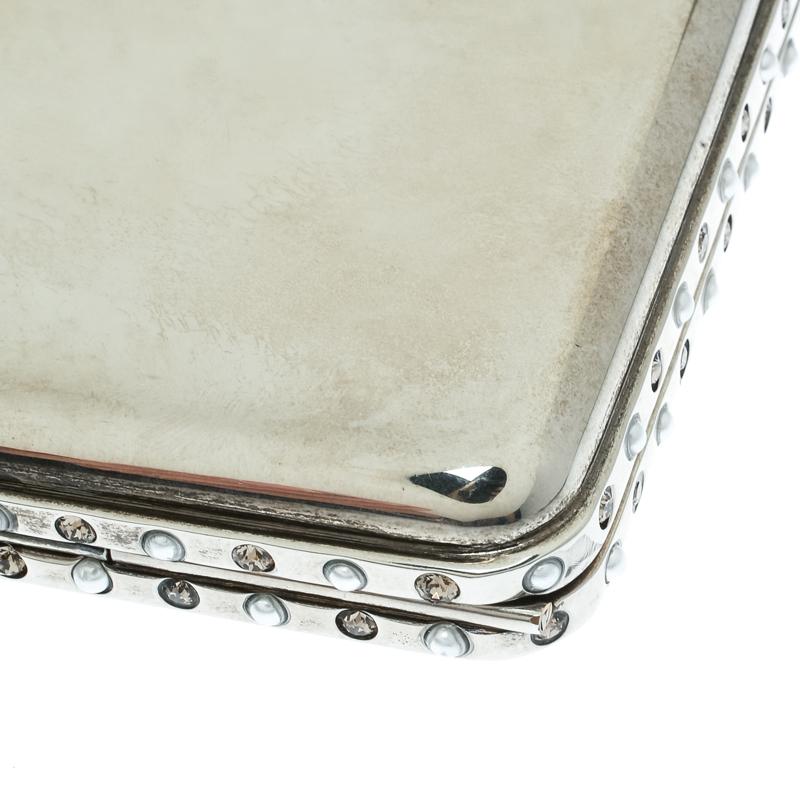 Alexander McQueen Silver Metal Small Ottone Jewelled Clutch 2