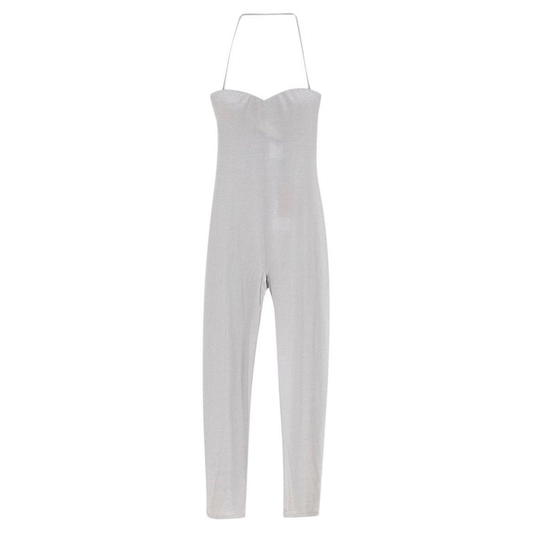 Alexander McQueen Silver Metallic Fitted Jumpsuit For Sale at 1stDibs