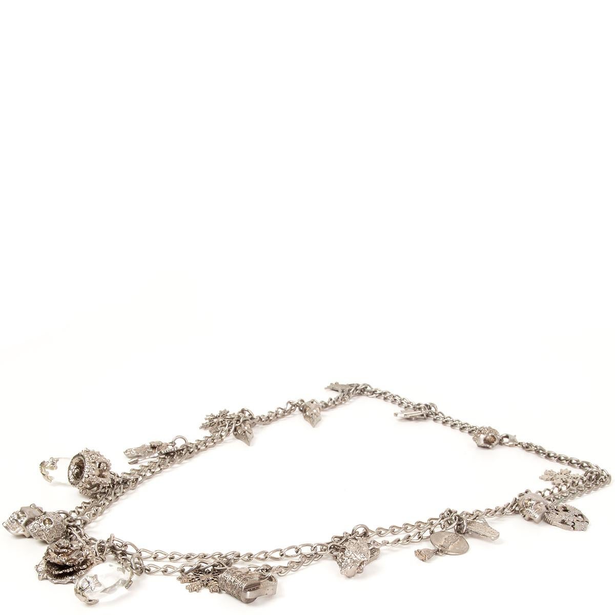 Alexander McQueen double chain charm necklace in silver-plated brass with crystal encrusted assorted charms. Has been worn and is in excellent condition.

Length 71cm (27.7in)