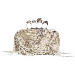 Alexander McQueen Silver Skull Crystal Clutch Bag