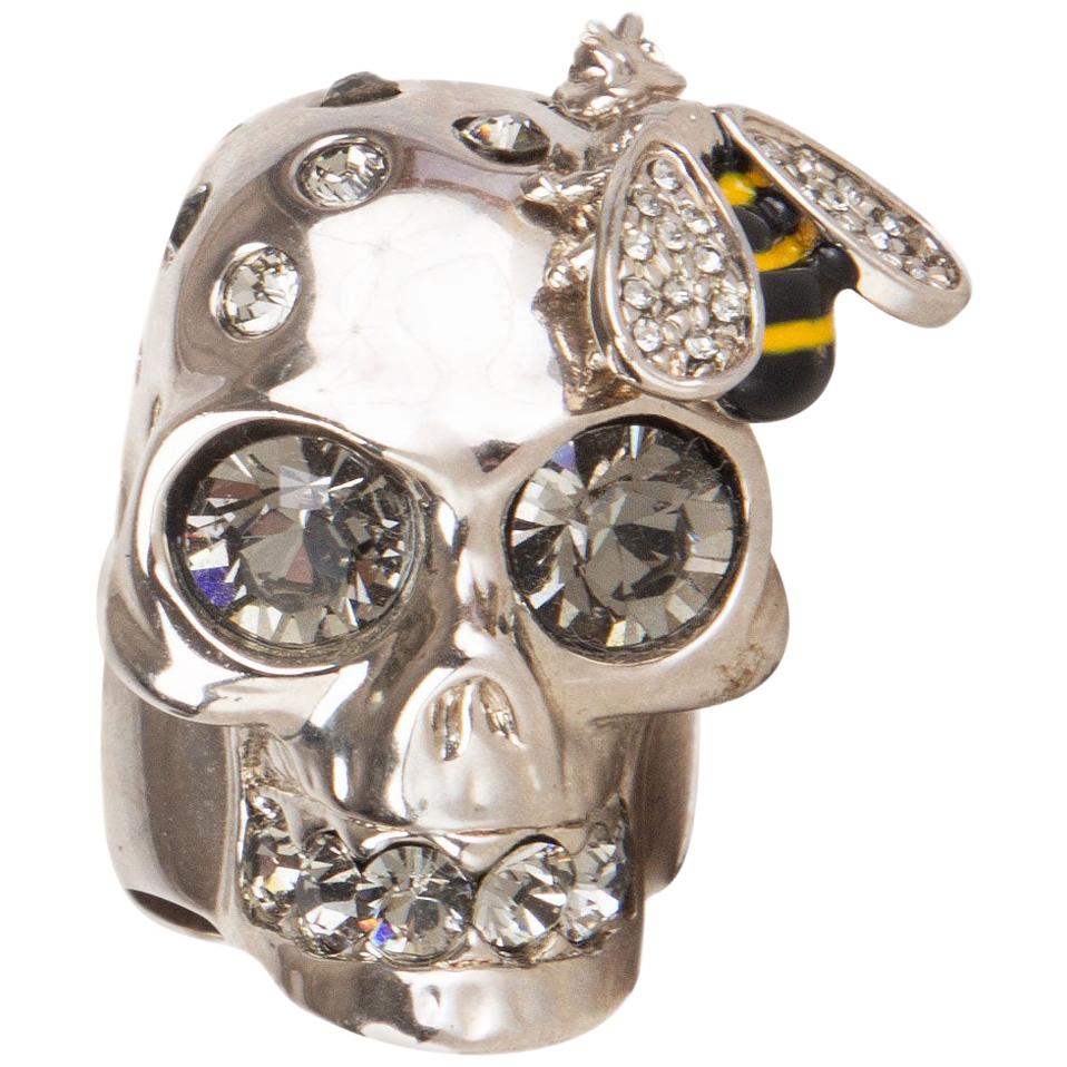 ALEXANDER MCQUEEN silver-tone brass BEE & SKULL Ring 7