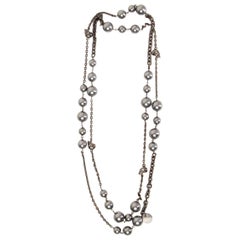 ALEXANDER MCQUEEN silver-tone brass FAUX PEARL & SKULL Necklace