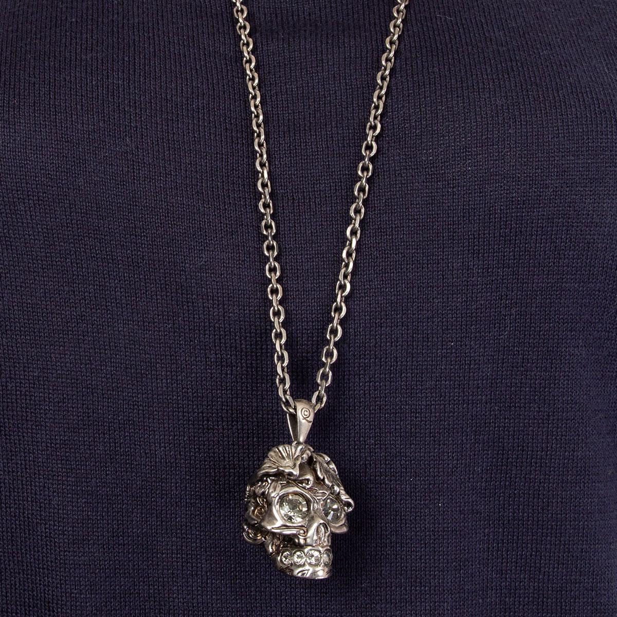 ALEXANDER MCQUEEN silver-tone brass FLOWER SKULL Chain Necklace In Excellent Condition In Zürich, CH