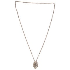 ALEXANDER MCQUEEN silver-tone brass FLOWER SKULL Chain Necklace