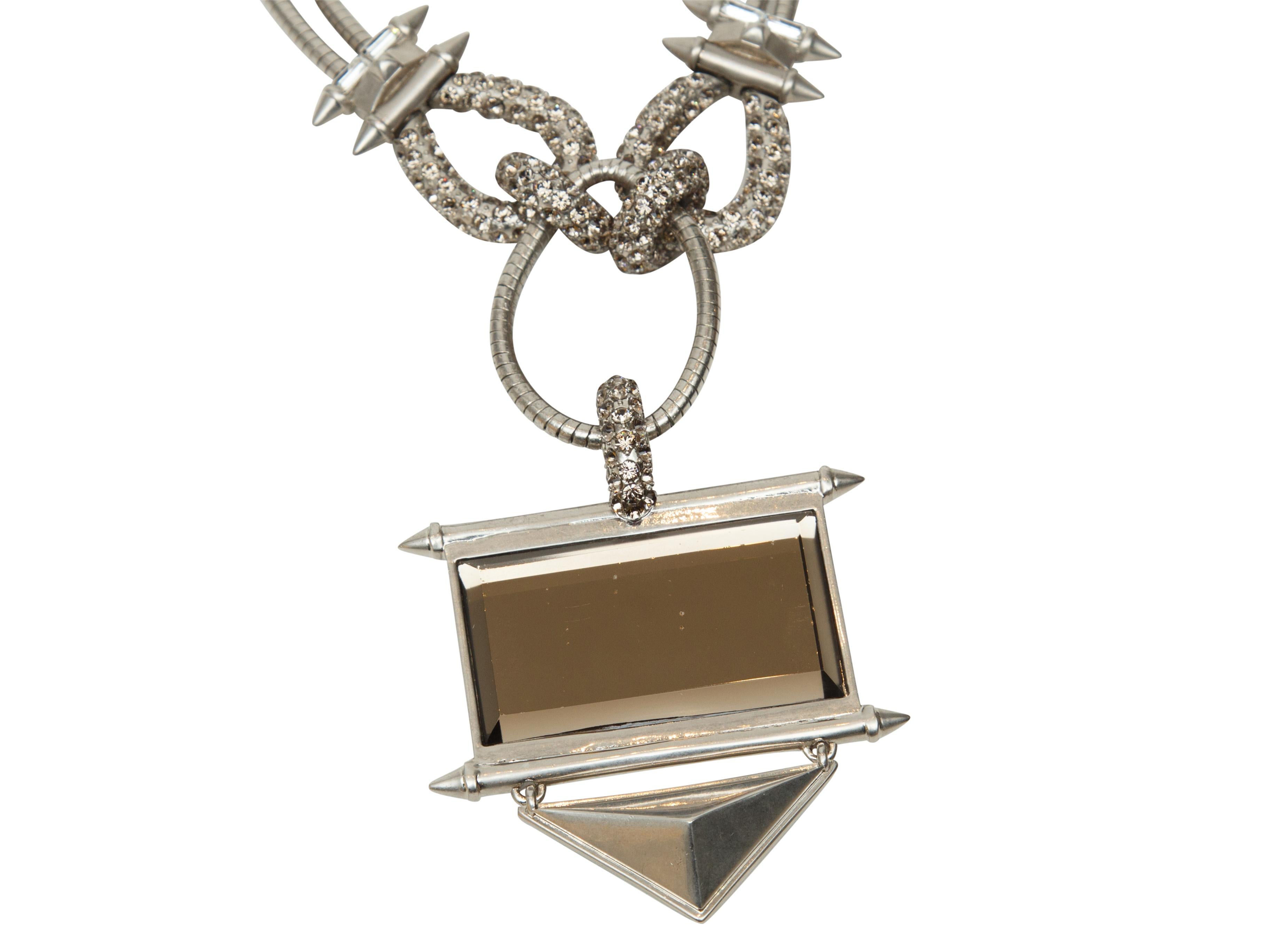 Product details: Silver-tone short mirror pendant necklace by Alexander McQueen. Diamond-embellishments throughout. 14
