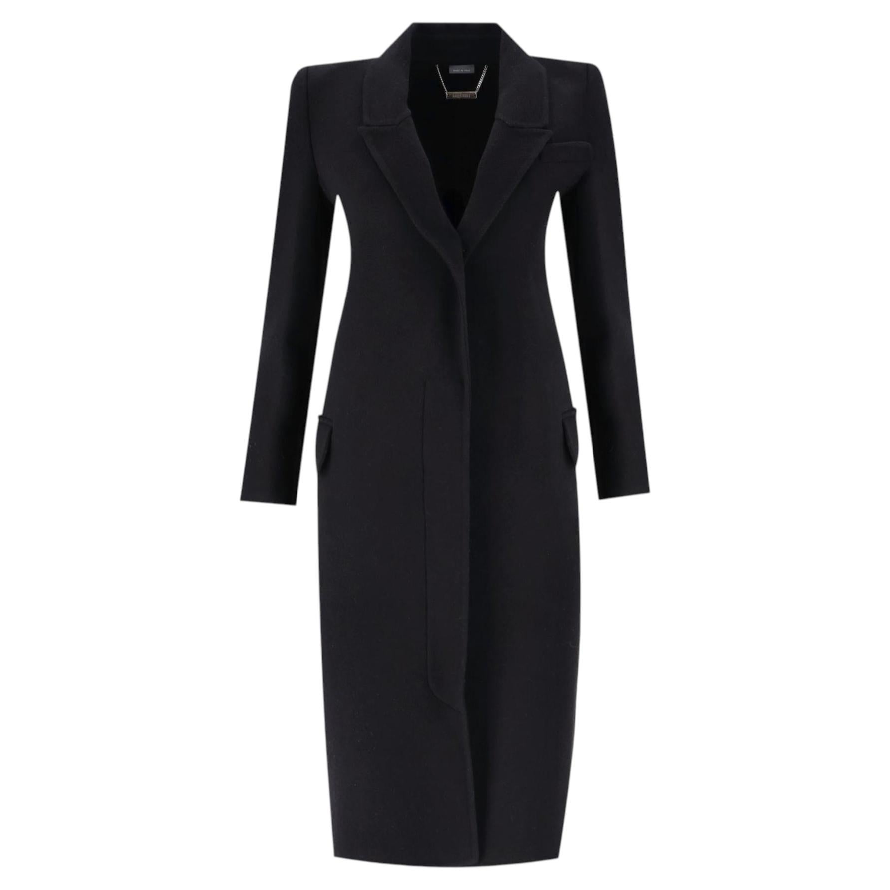 Pre-owned Alexander Mcqueen Single-breasted Long Wool Coat In Black