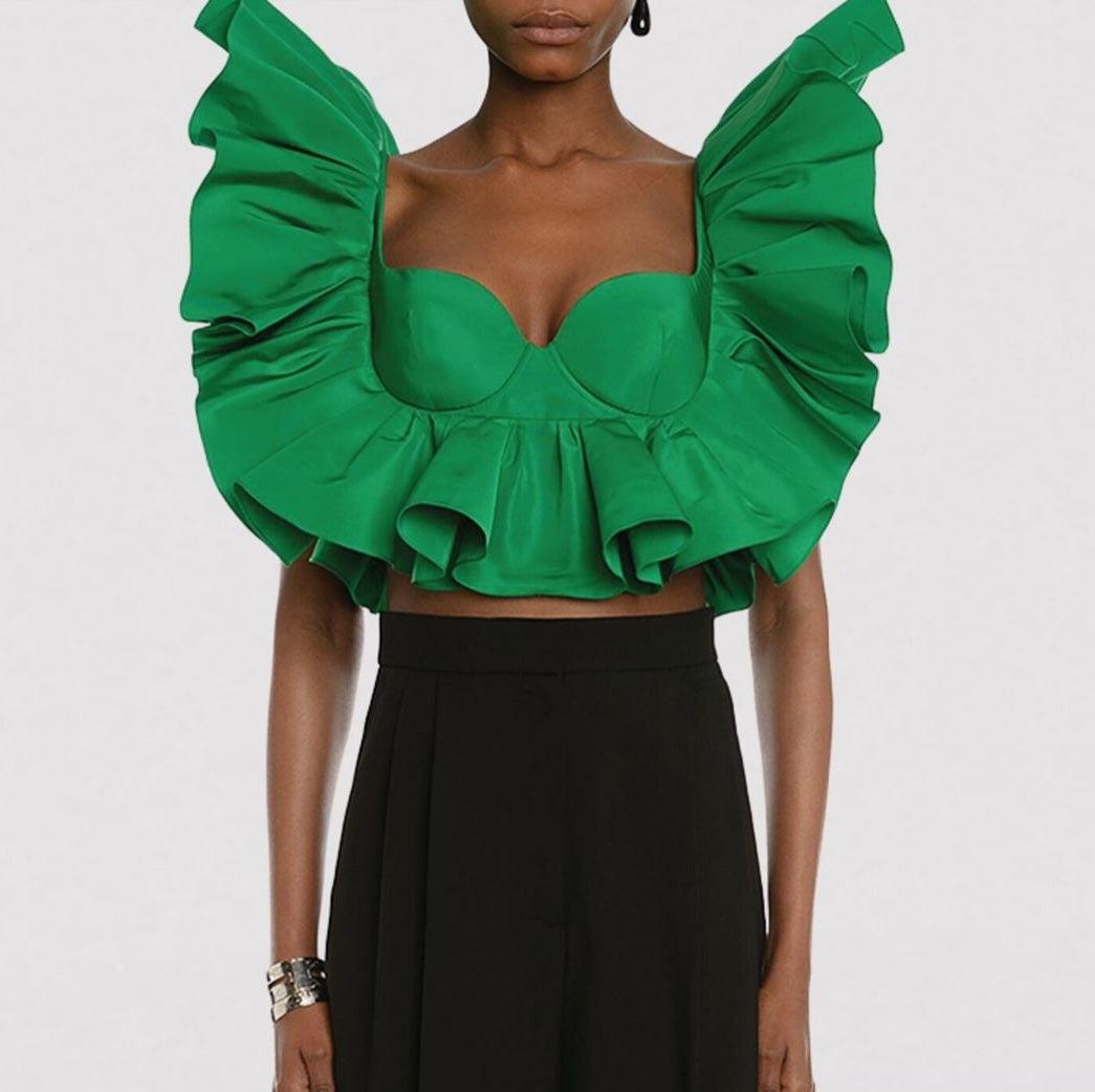 ALEXANDER MCQUEEN Size 0 Green Polyester Ruffled Bustier Dress Top 6
