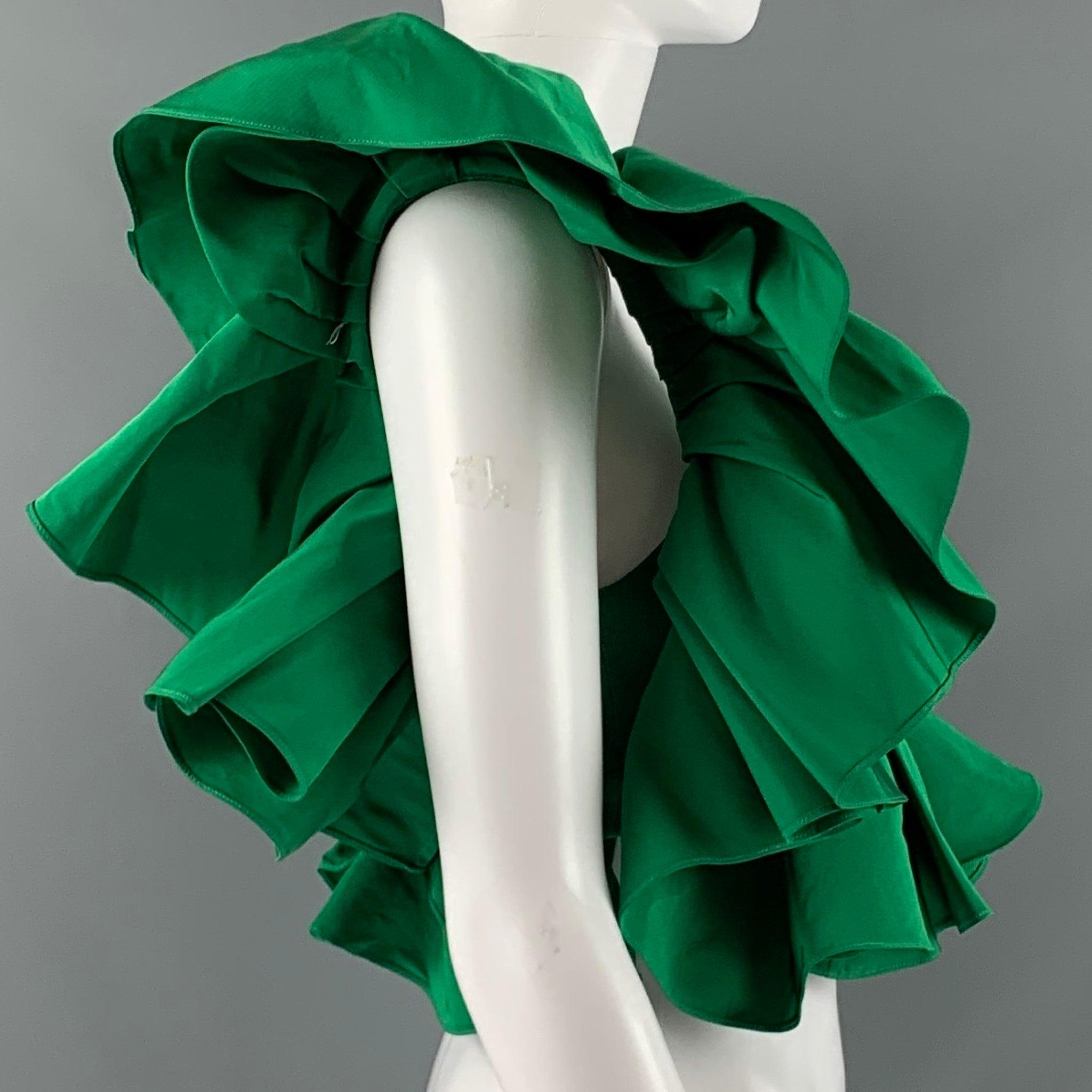 ALEXANDER MCQUEEN Size 0 Green Polyester Ruffled Bustier Dress Top In Excellent Condition In San Francisco, CA