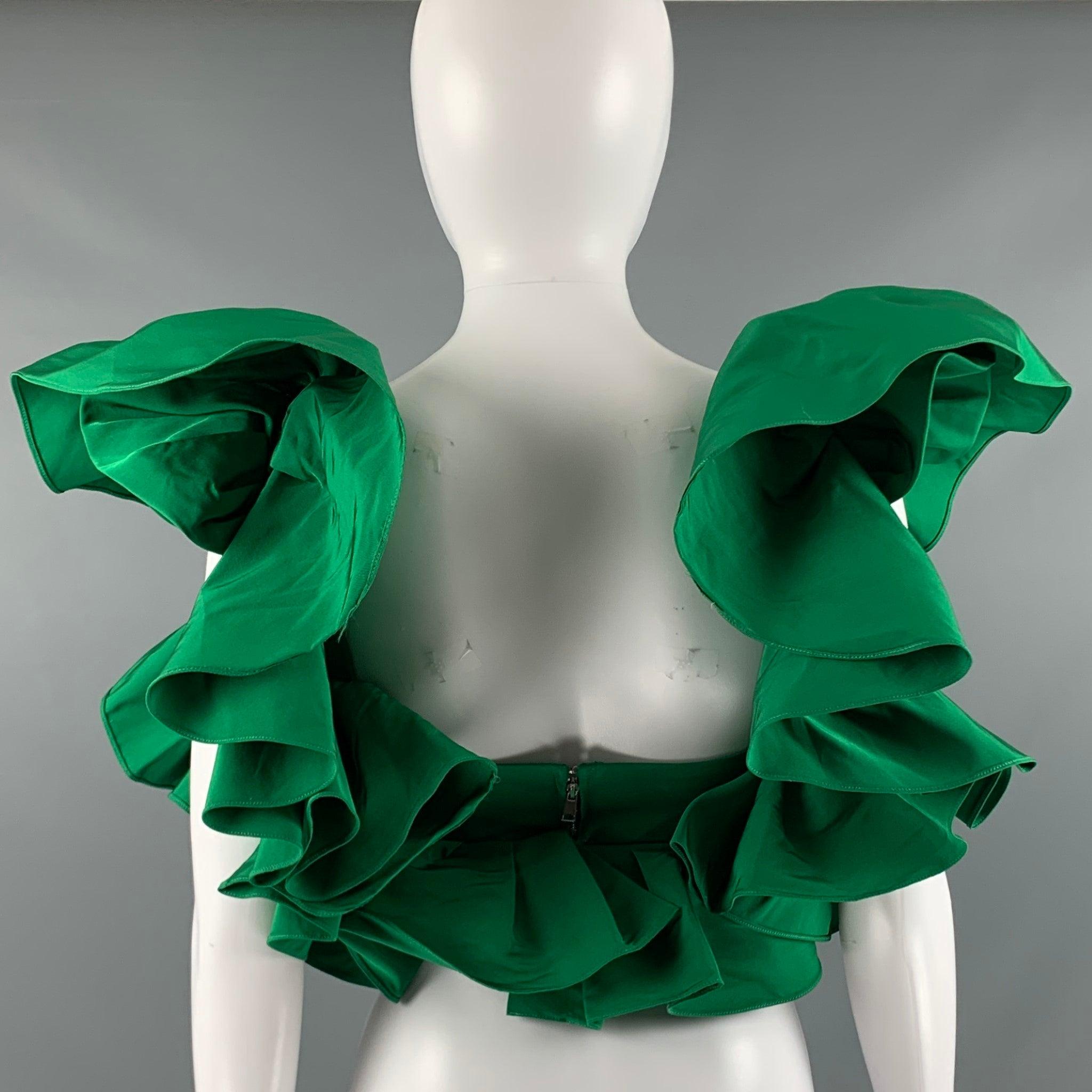 Men's ALEXANDER MCQUEEN Size 0 Green Polyester Ruffled Bustier Dress Top