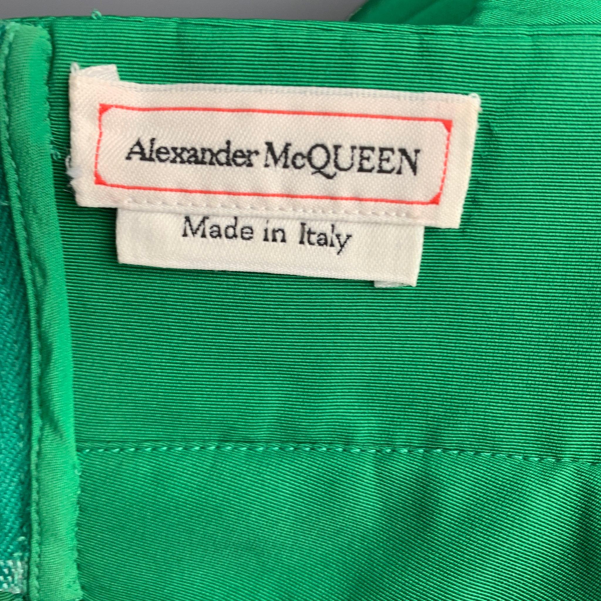 ALEXANDER MCQUEEN Size 0 Green Polyester Ruffled Bustier Dress Top 1