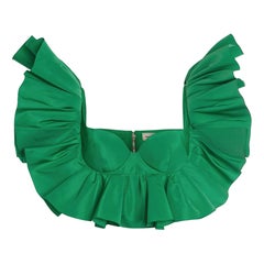 ALEXANDER MCQUEEN Size 0 Green Polyester Ruffled Bustier Dress Top