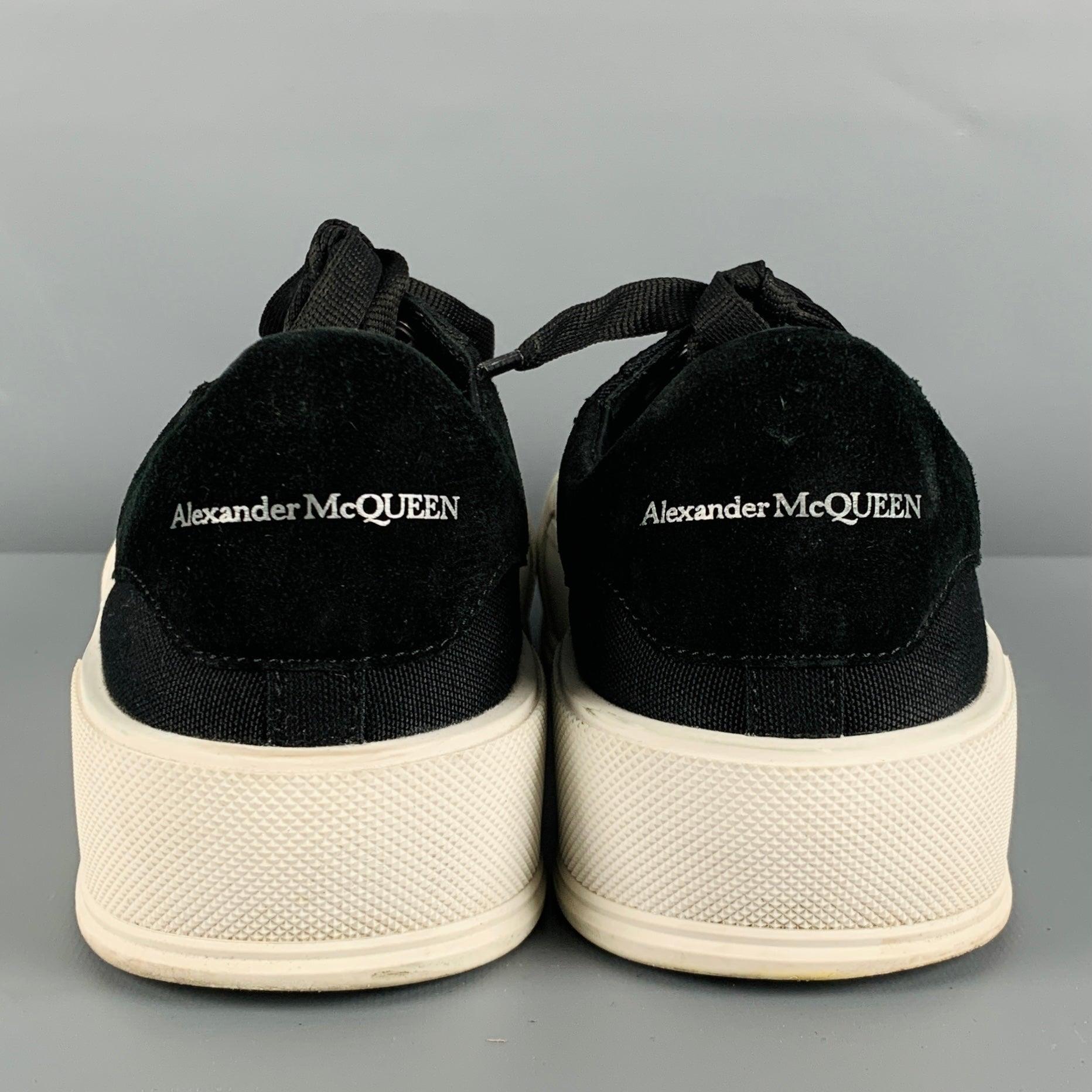 ALEXANDER MCQUEEN Size 10 Black White Two Toned Canvas Lace-Up Sneakers In Good Condition For Sale In San Francisco, CA