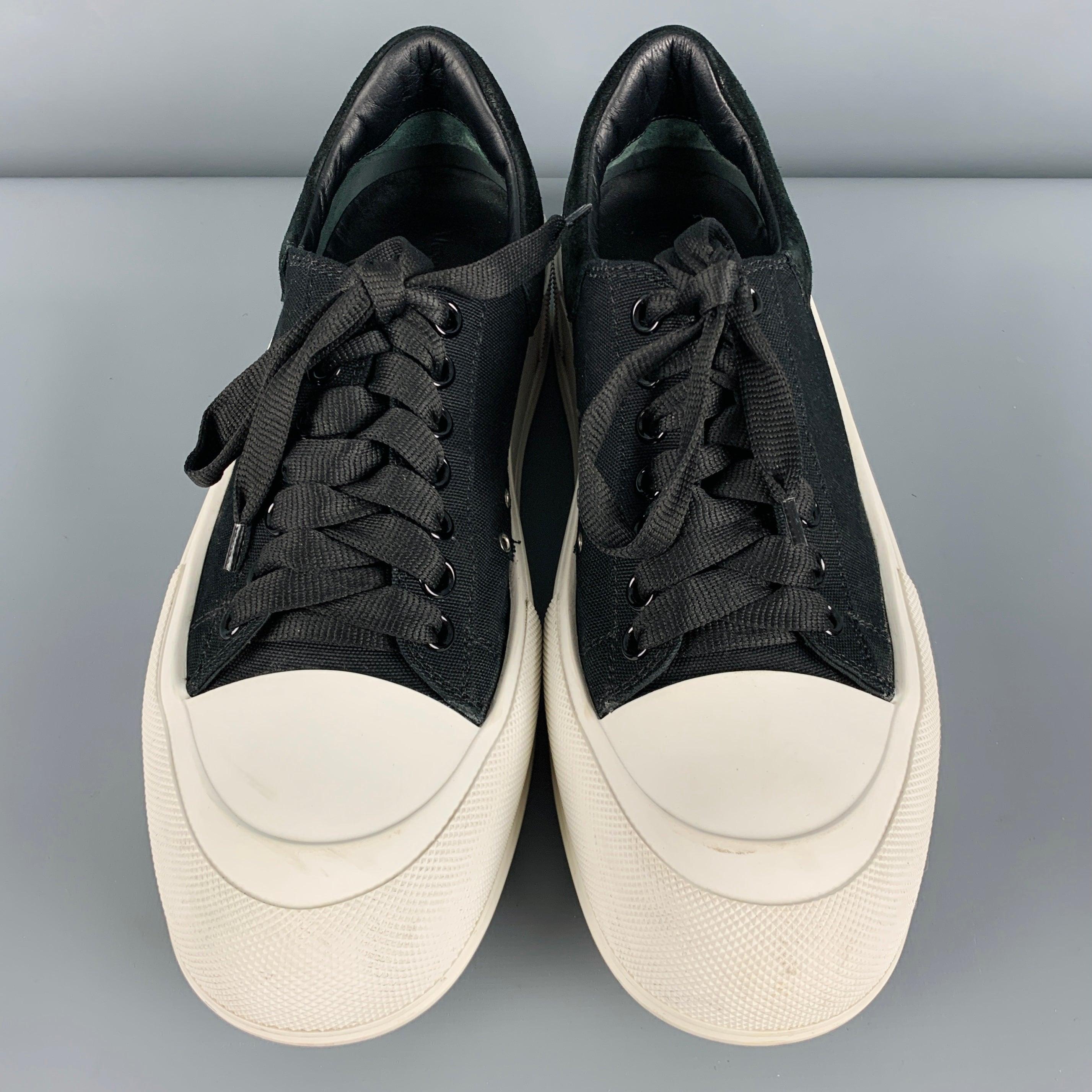 Men's ALEXANDER MCQUEEN Size 10 Black White Two Toned Canvas Lace-Up Sneakers For Sale