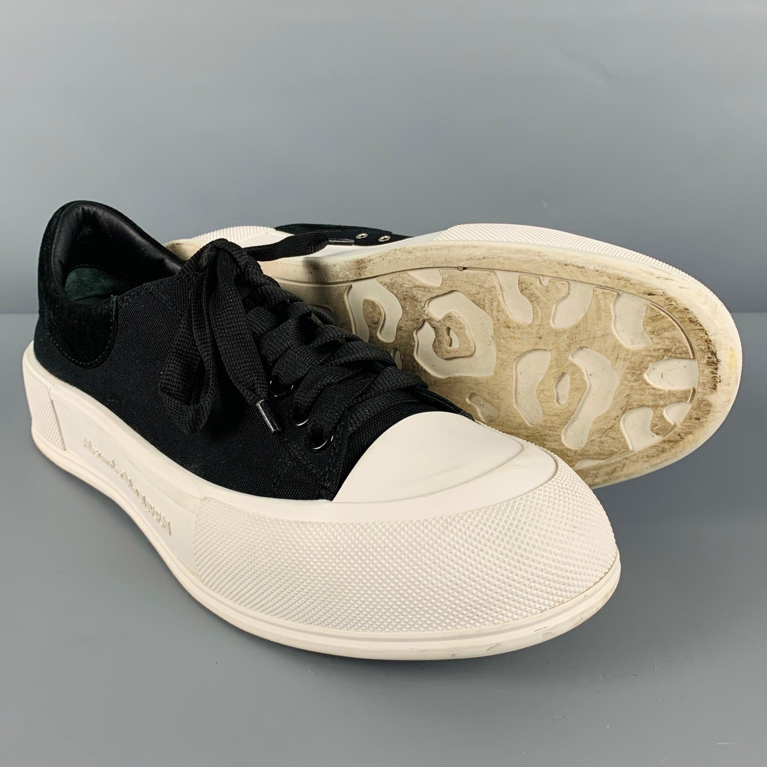 ALEXANDER MCQUEEN Size 10 Black White Two Toned Canvas Lace-Up Sneakers For Sale 1