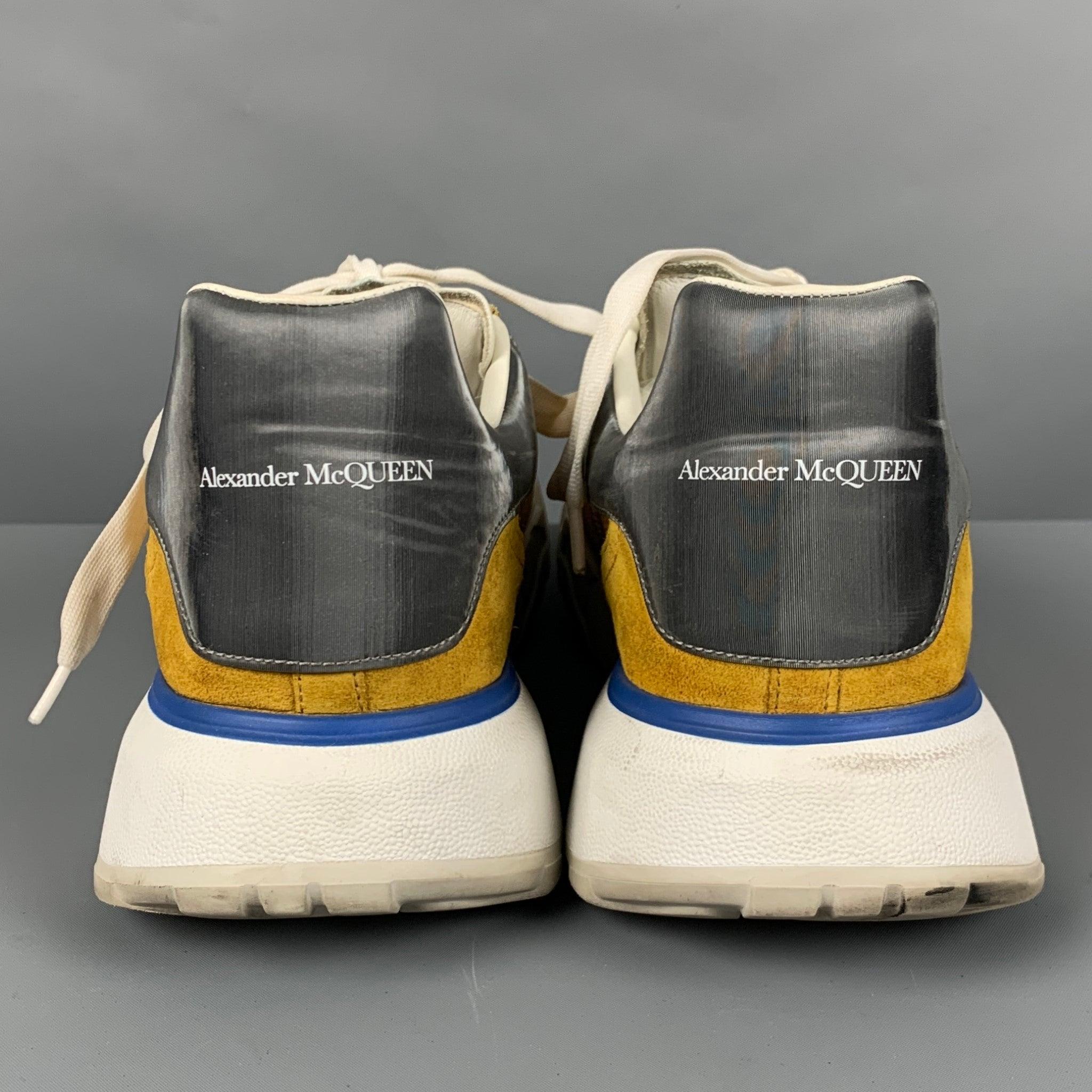 ALEXANDER MCQUEEN Size 11 Yellow Grey Color Block Nylon Sneakers In Good Condition For Sale In San Francisco, CA