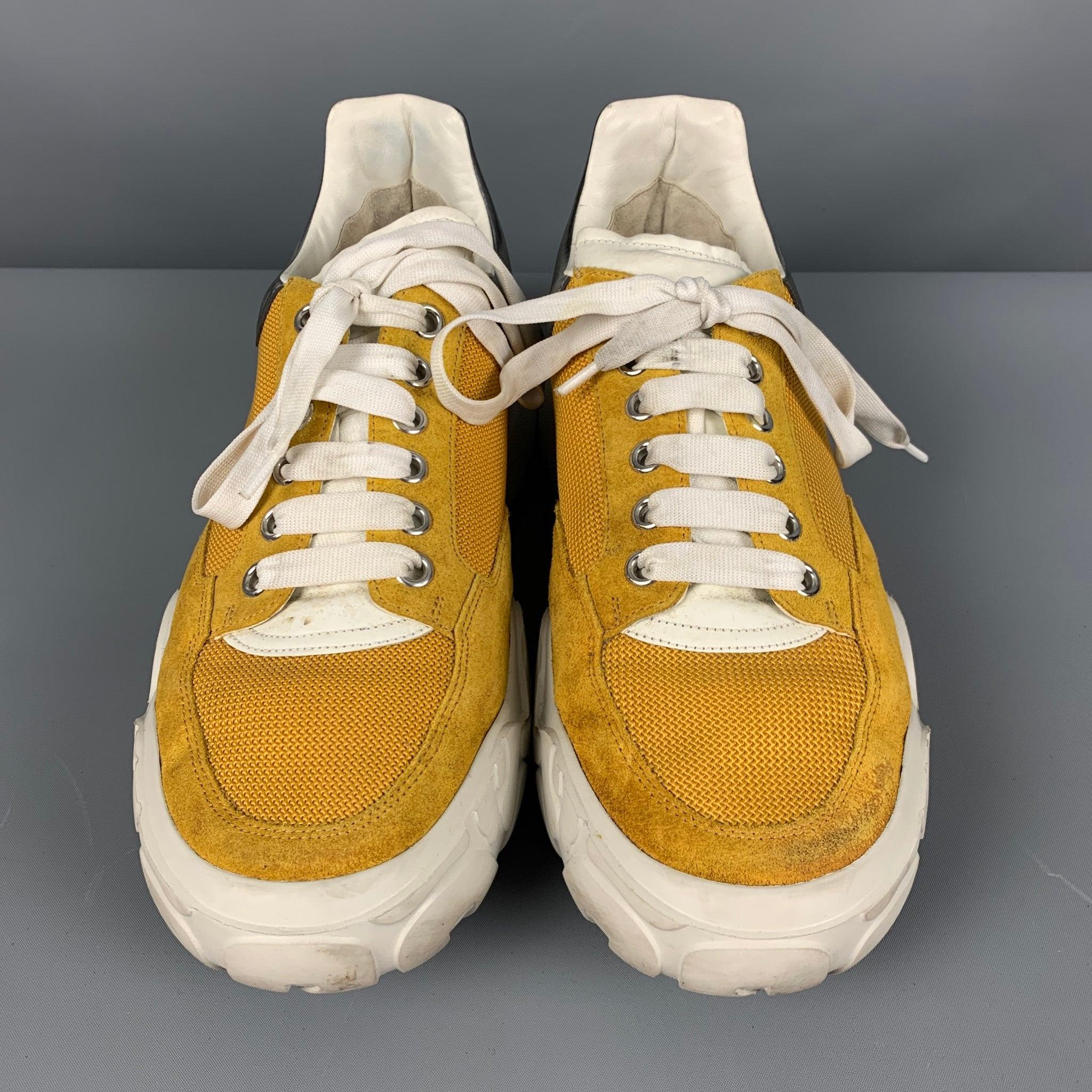 Men's ALEXANDER MCQUEEN Size 11 Yellow Grey Color Block Nylon Sneakers For Sale