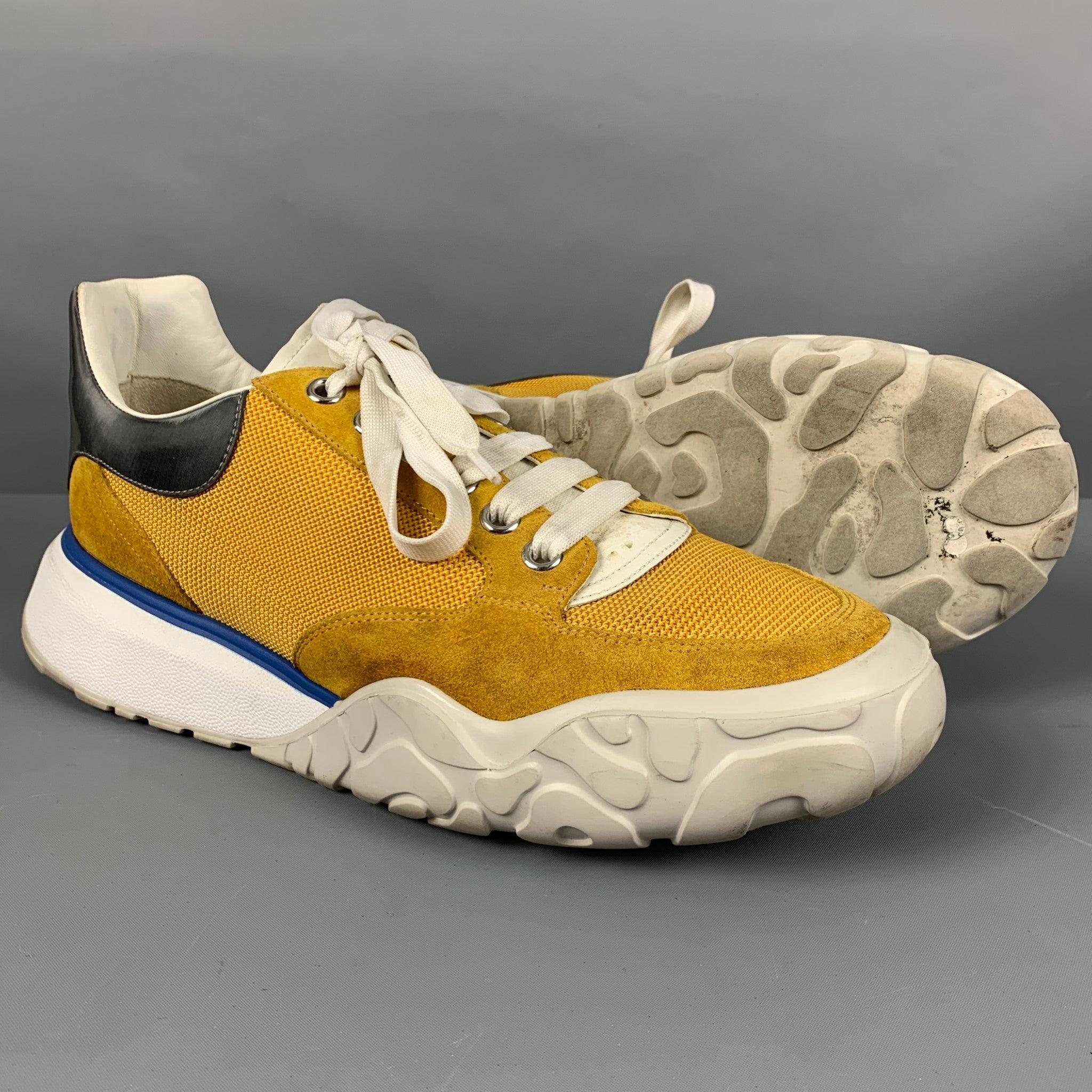 ALEXANDER MCQUEEN Size 11 Yellow Grey Color Block Nylon Sneakers For Sale 1